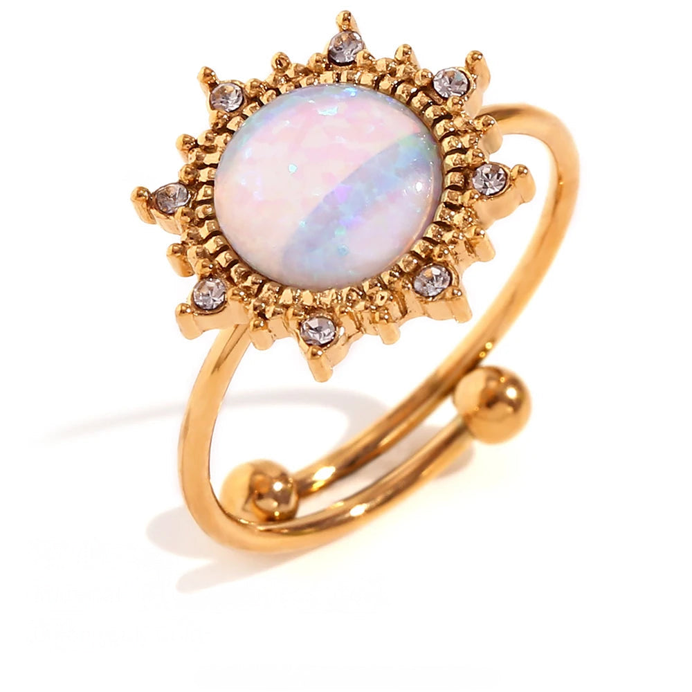 adjustable diamond accented opal iridescent rings