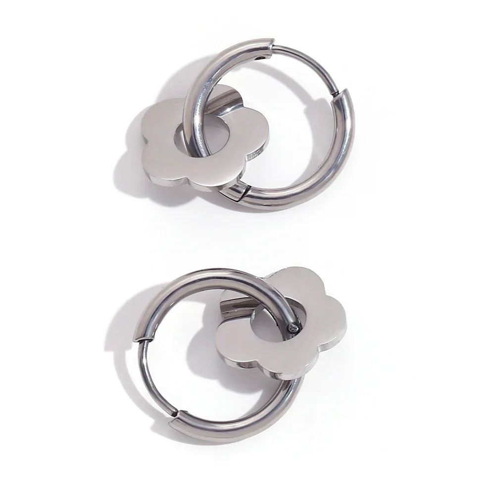 Dainty Floral Huggie Hoop Earrings in silver