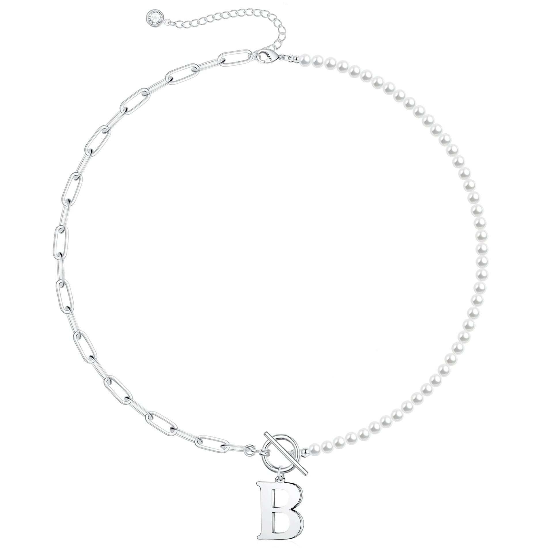 pearl paperclip chain letter initial necklace