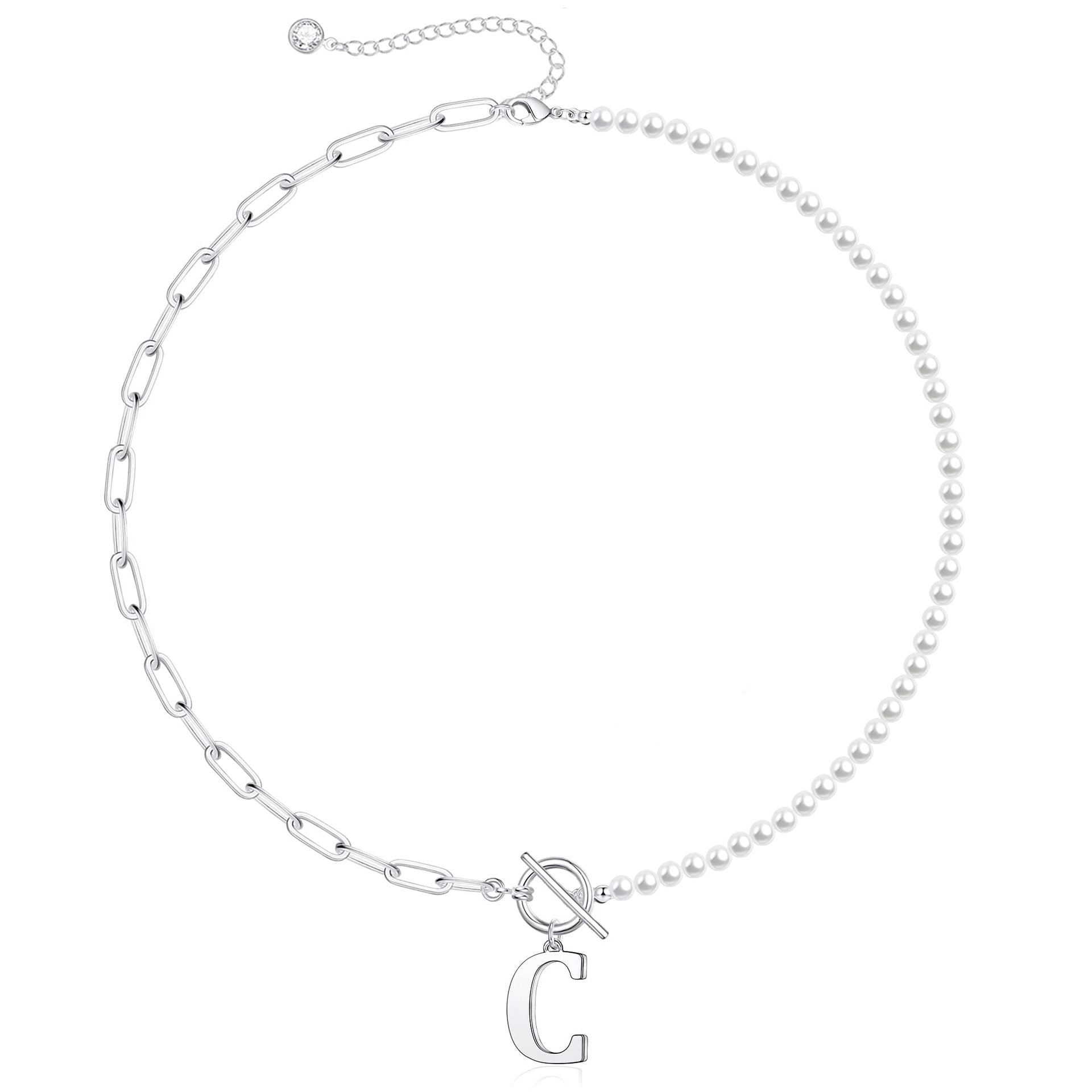 pearl paperclip chain letter initial necklace