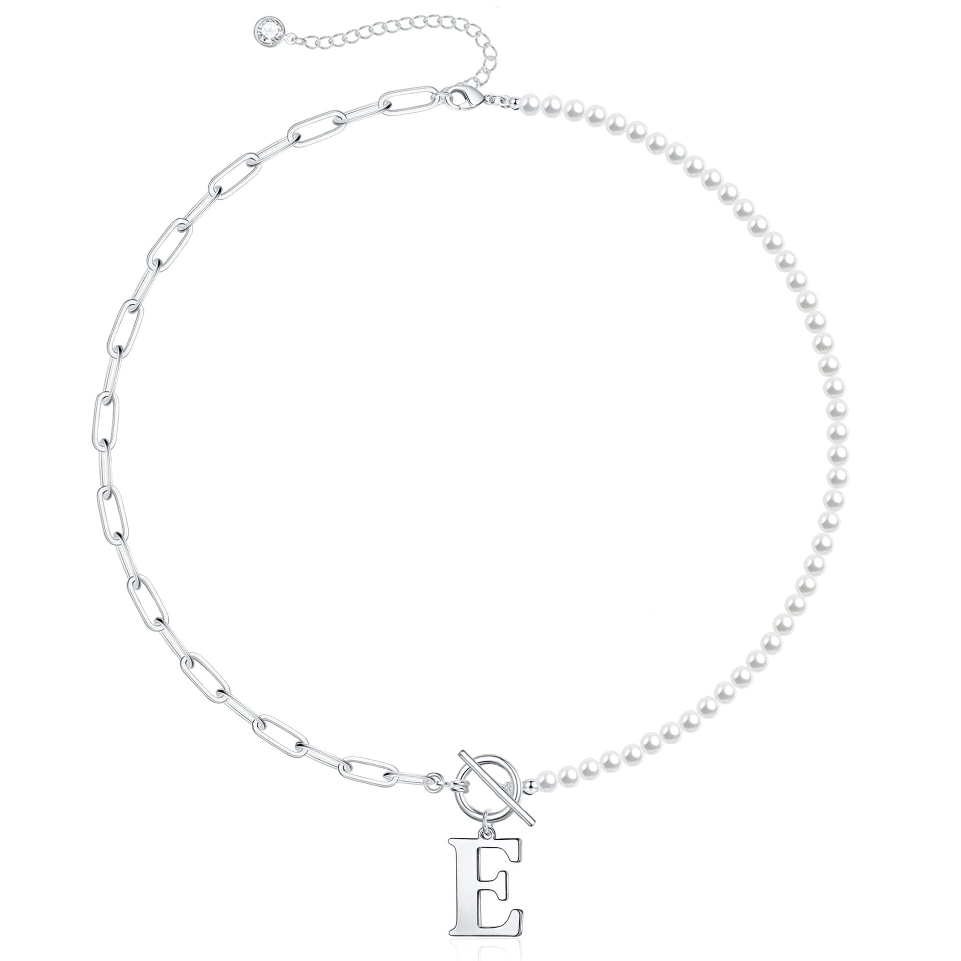 pearl paperclip chain letter initial necklace