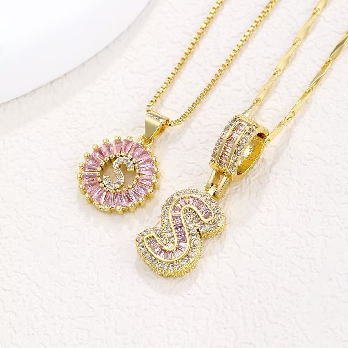 2pc 14k diamond letter initial necklaces limited pink edition