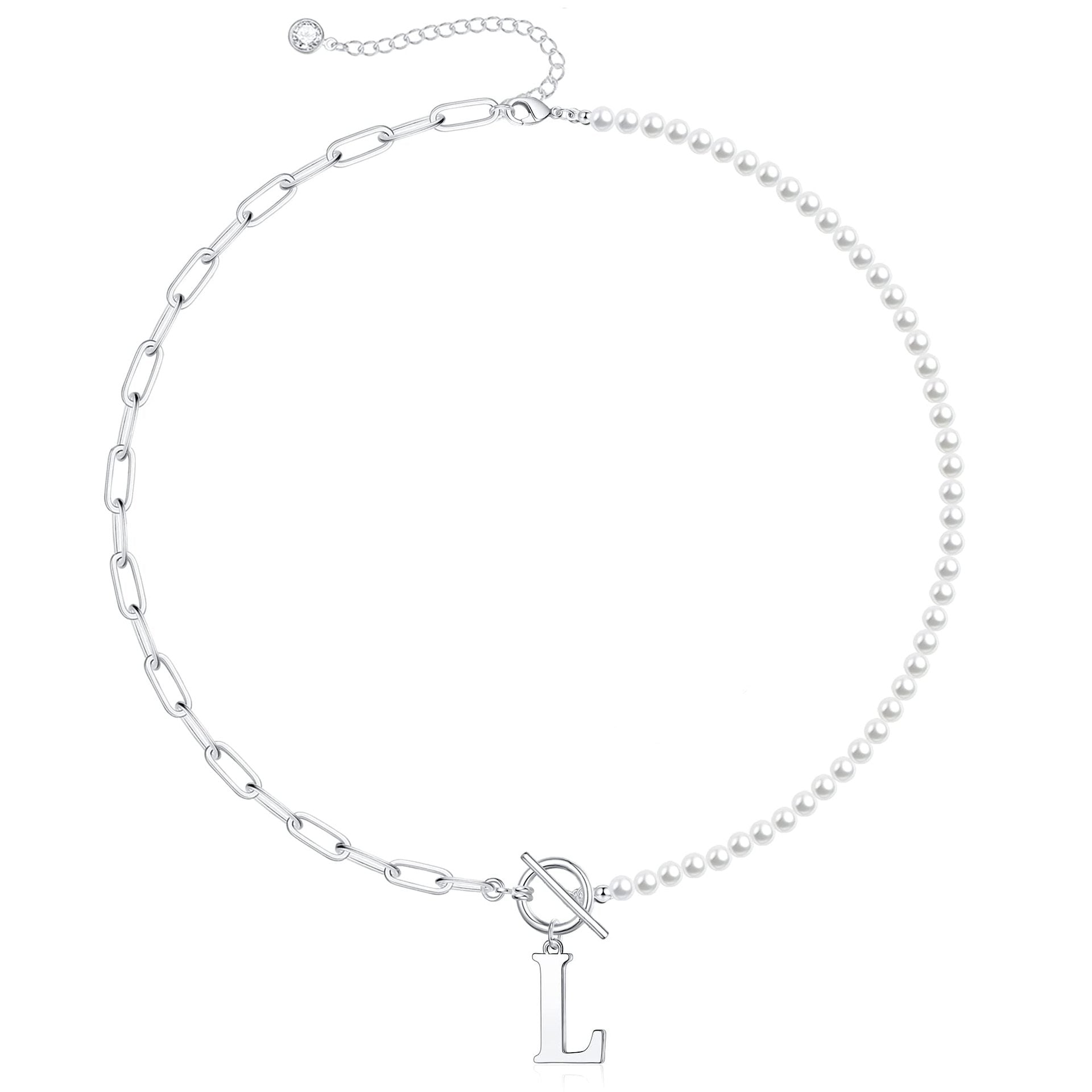 pearl paperclip chain letter initial necklace