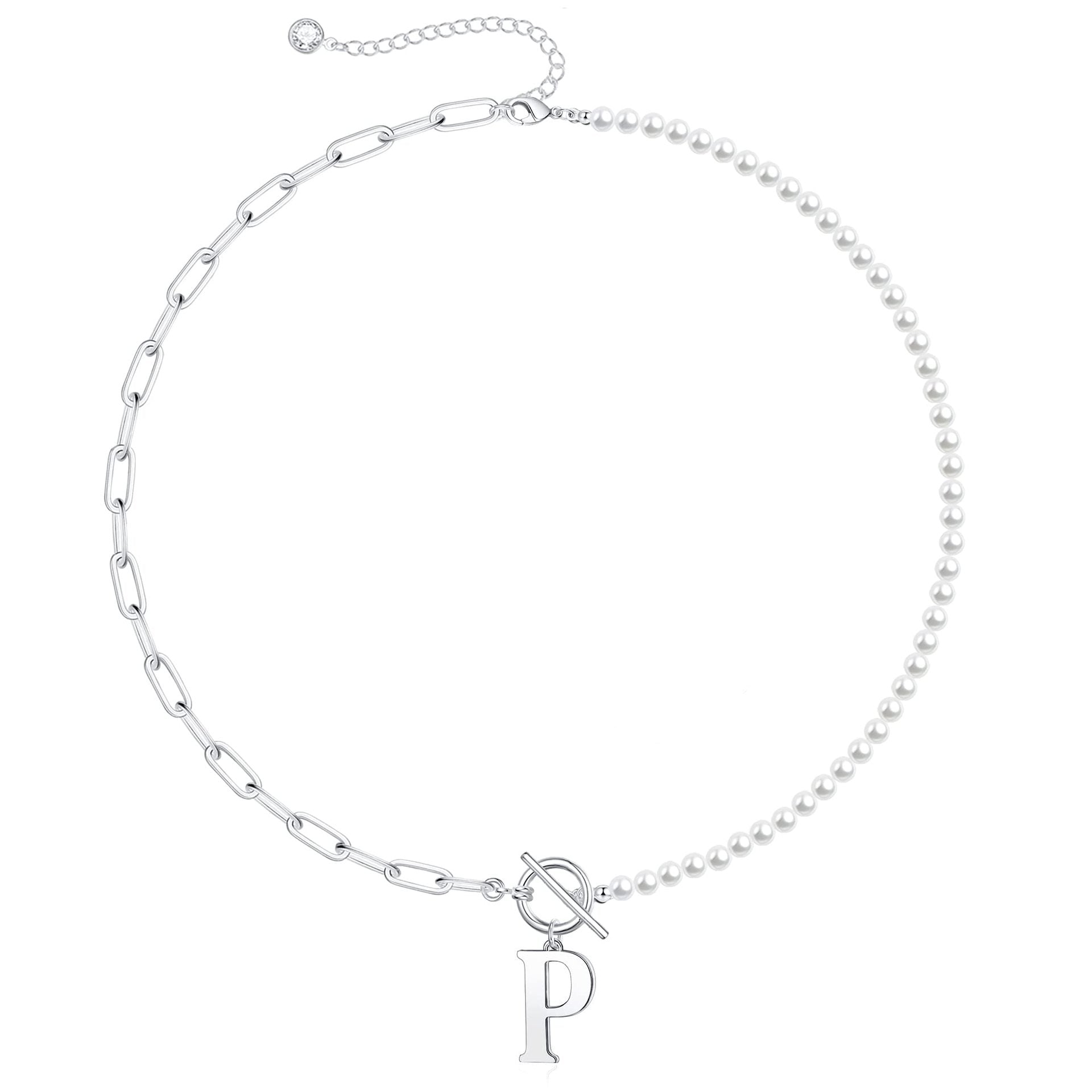 pearl paperclip chain letter initial necklace