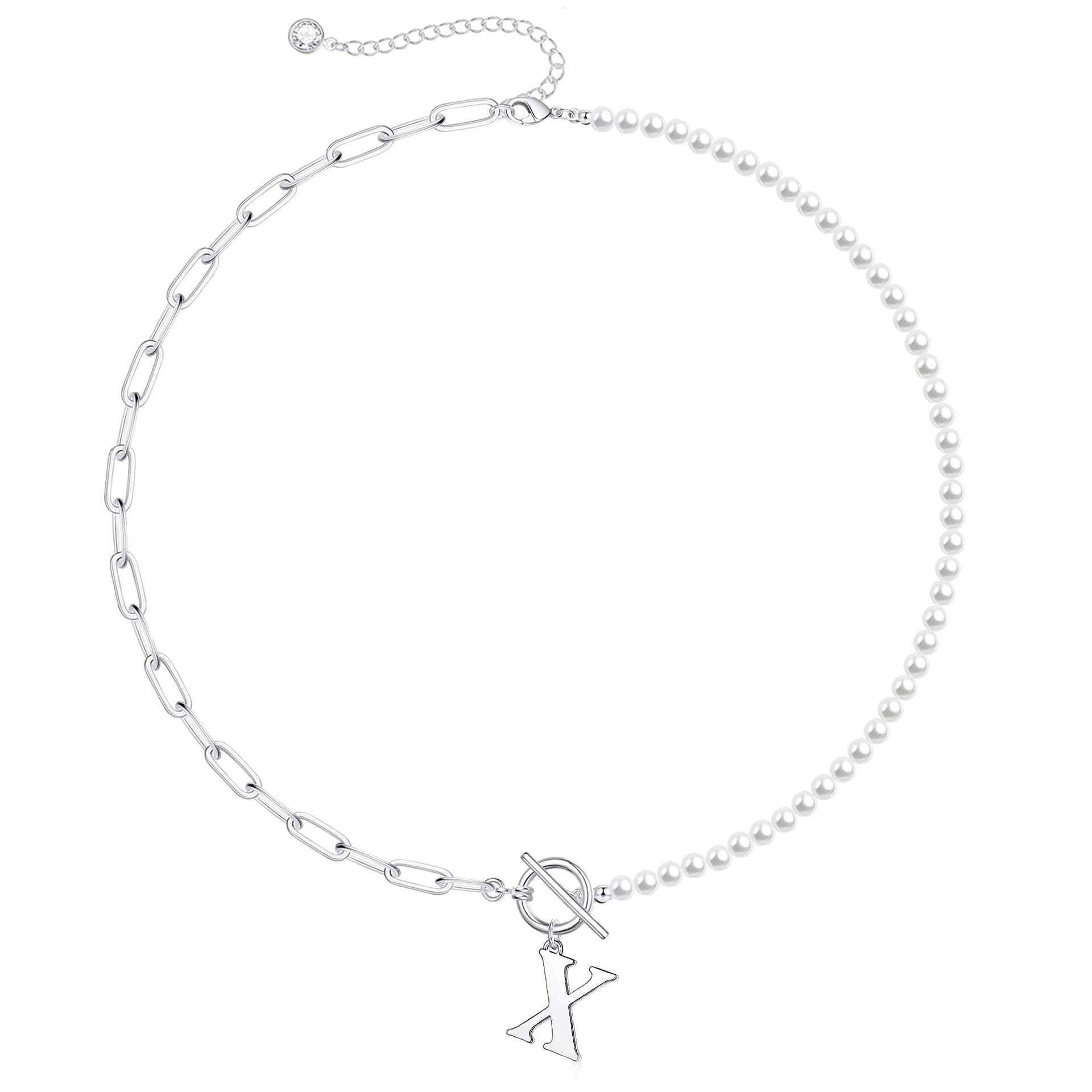 pearl paperclip chain letter initial necklace
