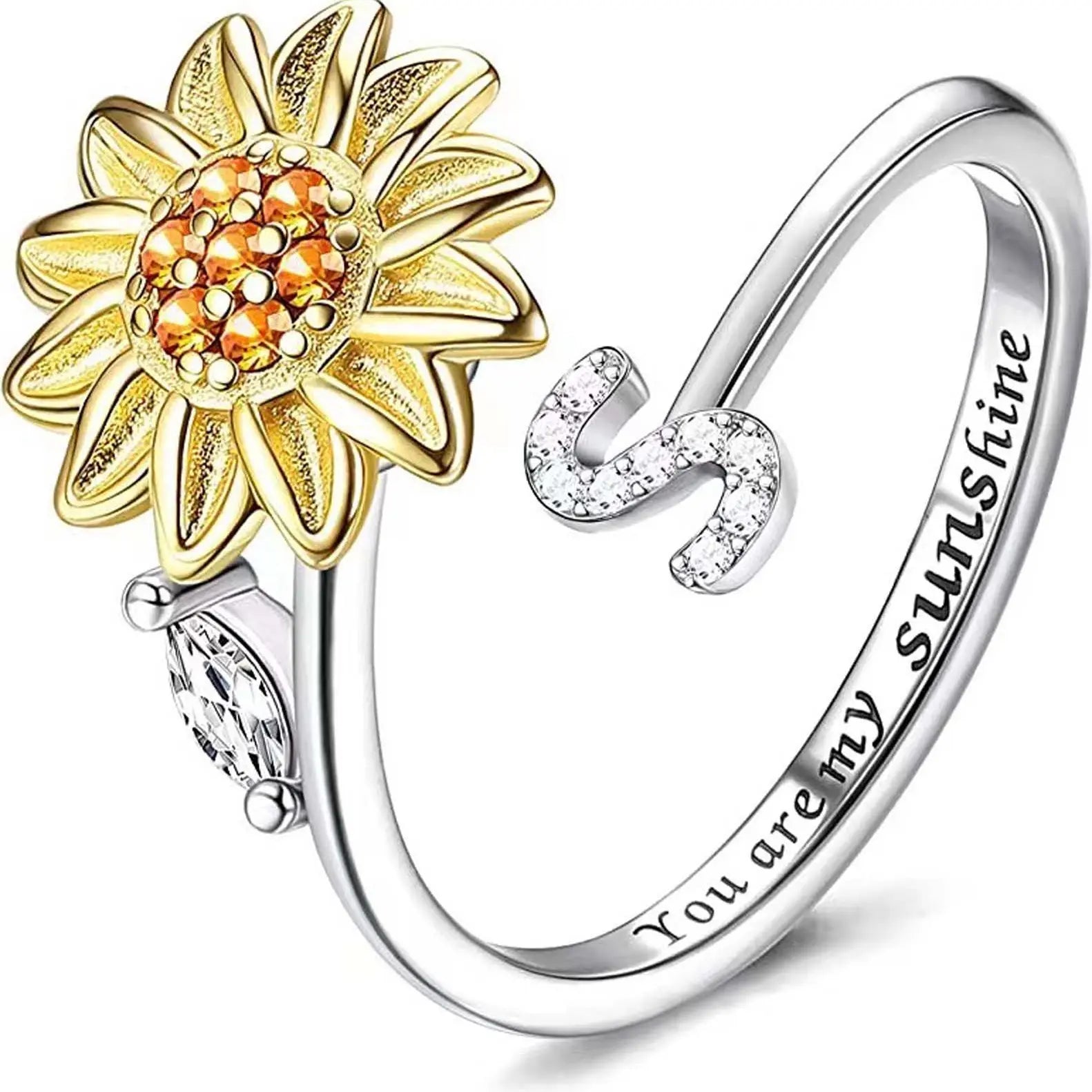 spinning sunflower you are my sunshine initial ring