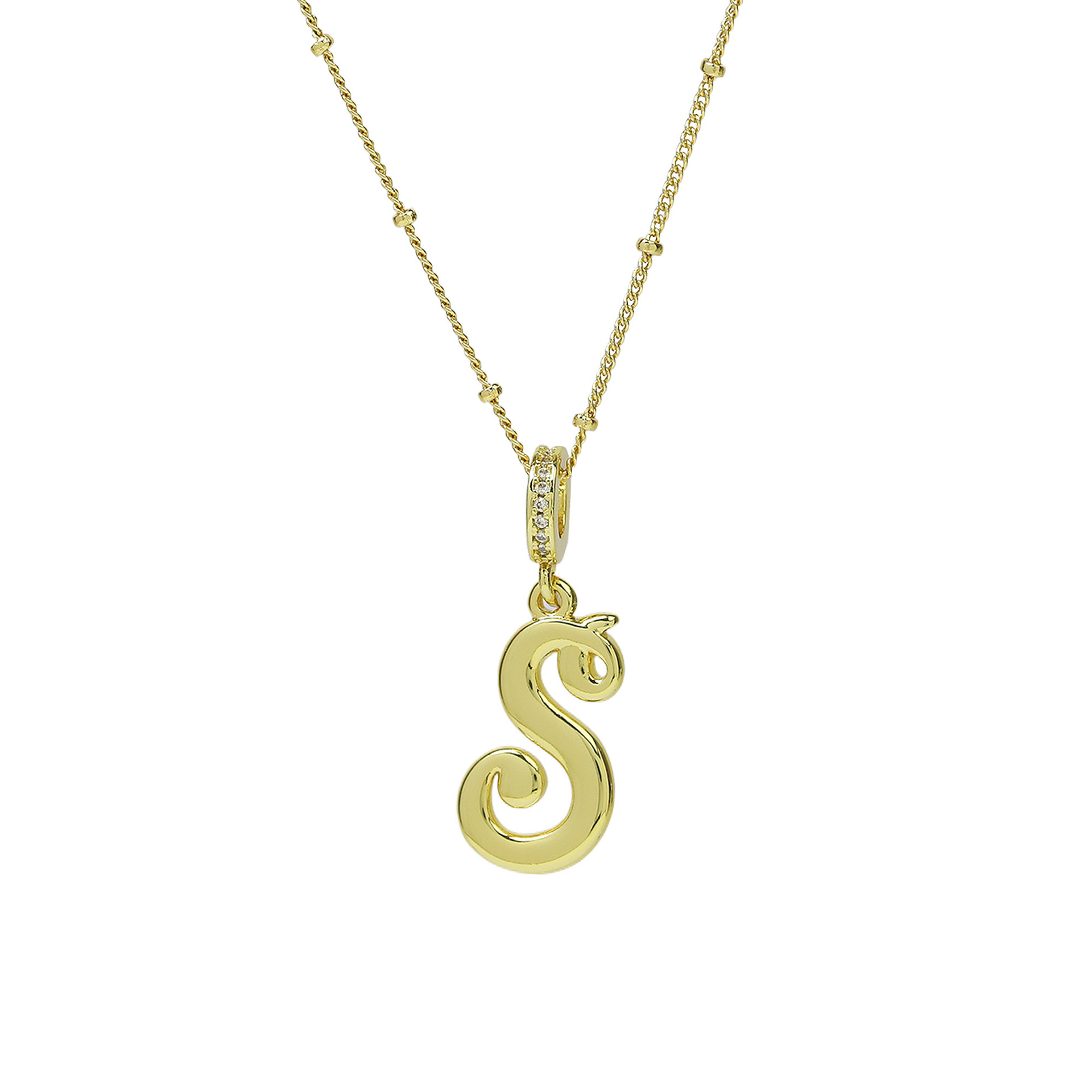 elegant cursive font satellite chain initial necklace