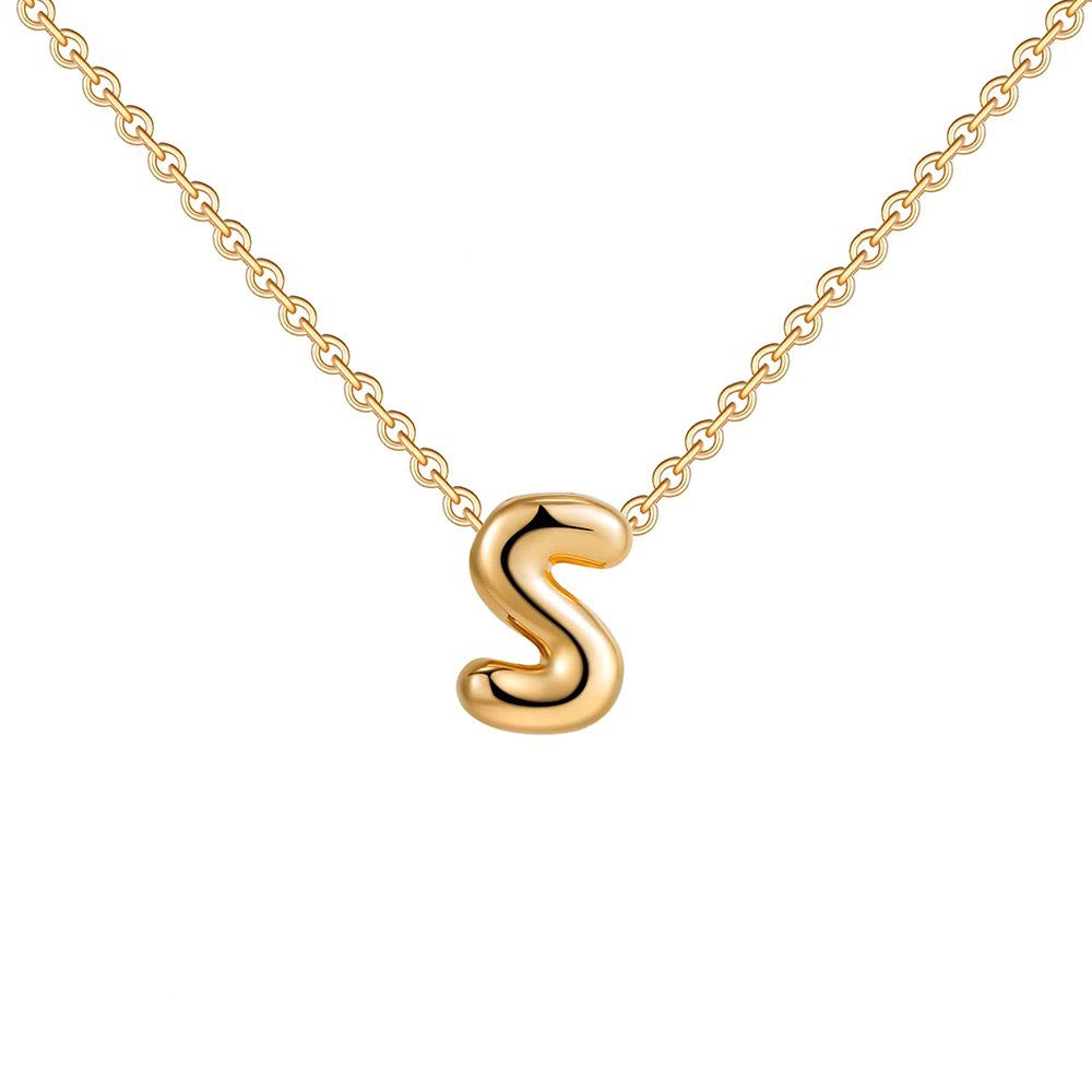 dainty bubble letter initial necklace