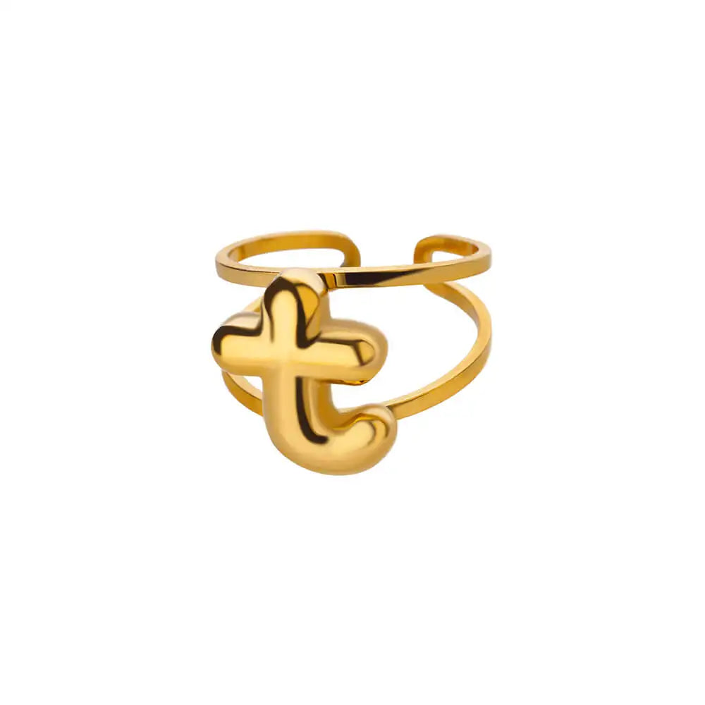 adjustable open band bubble letter initial ring