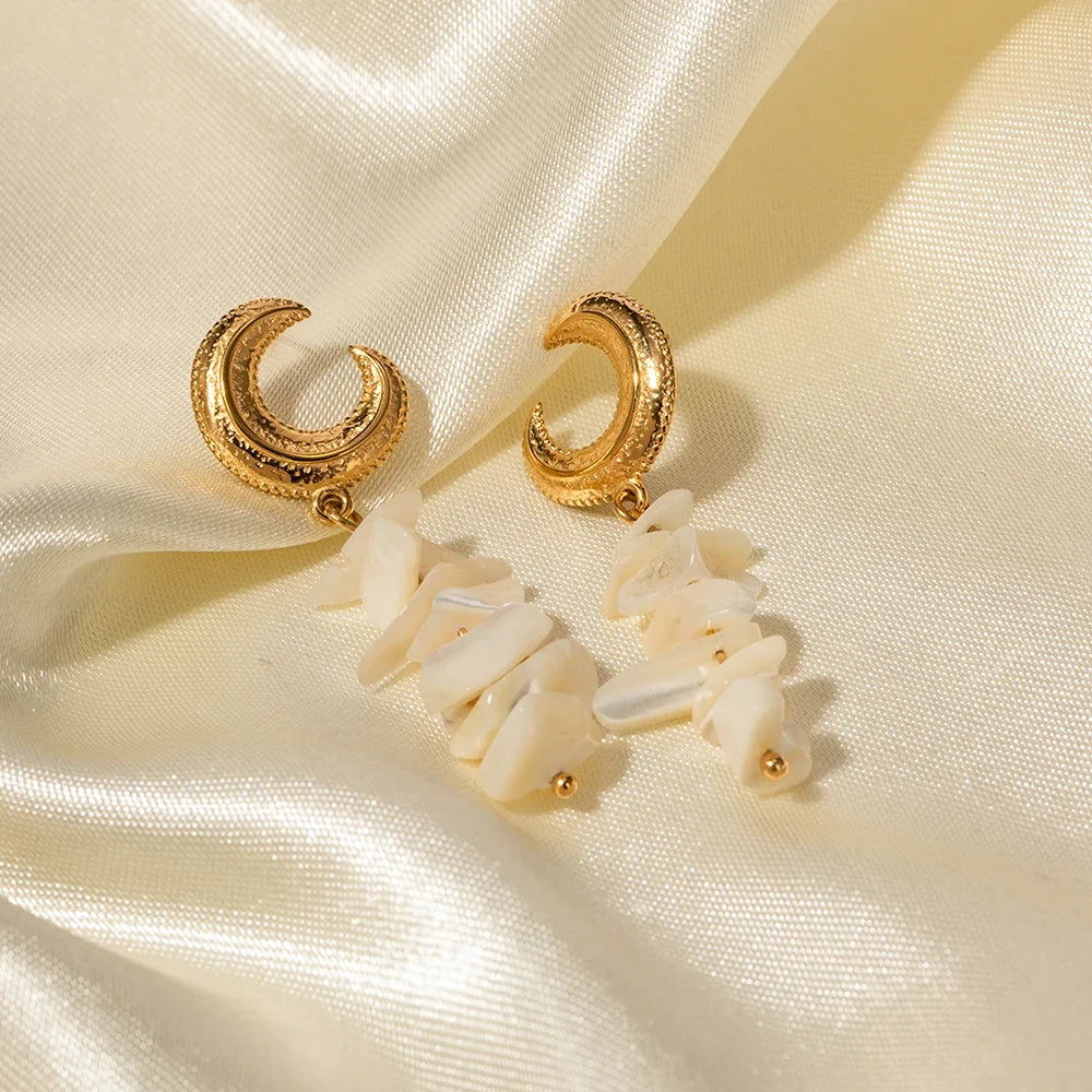 Crescent Moon Shell Dangle Earrings