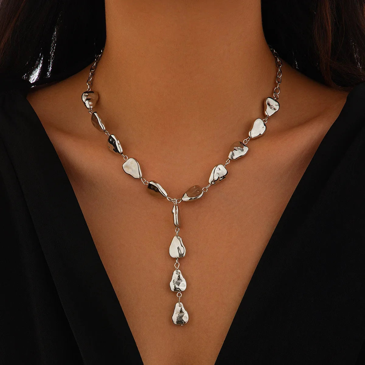 Modern Stone Inspired Lariat Necklace in silver
