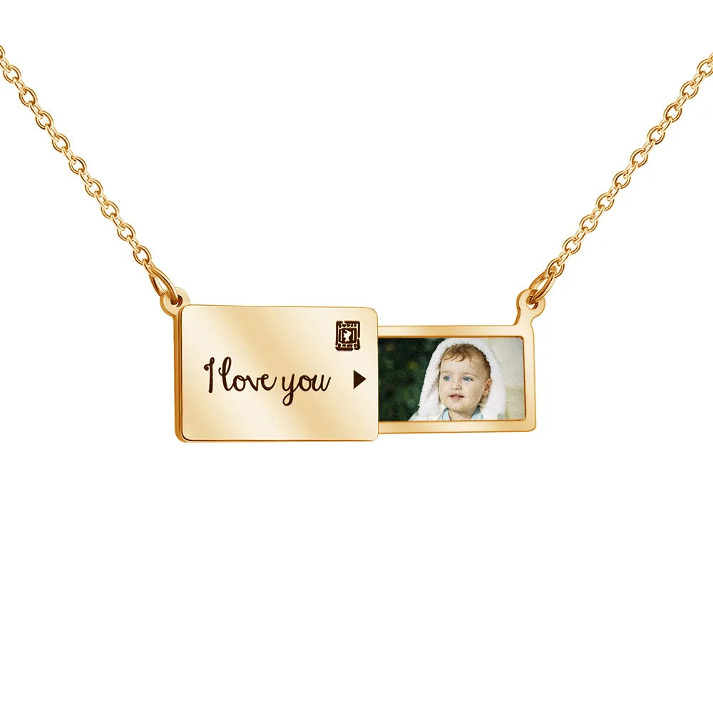 Personalized Custom Photo Envelope Necklace in gold