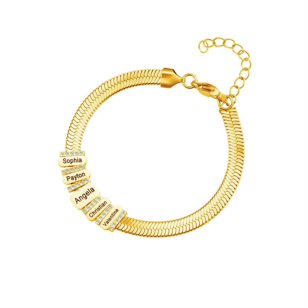 Personalized Family Name Herringbone Chain Bracelet in gold