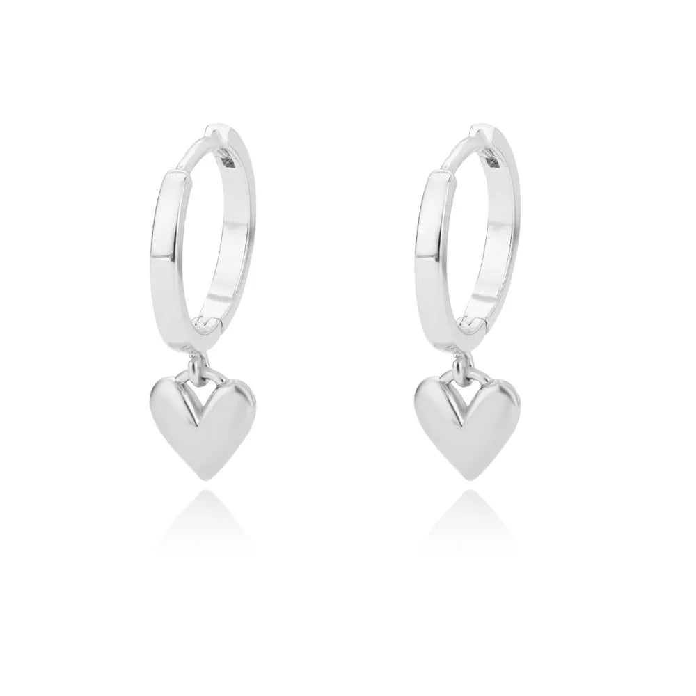 Dainty Heart Dangle Huggie Hoop Earrings in silver