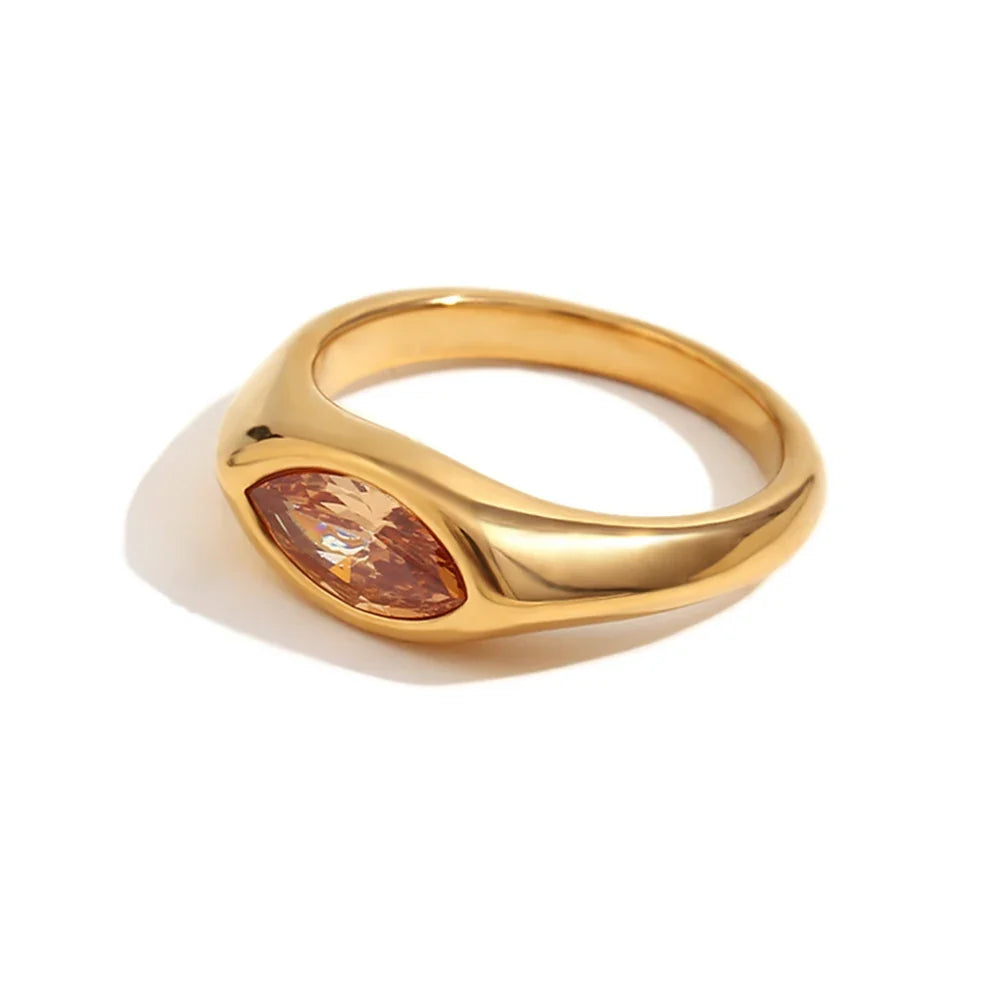 18k Oval Diamond Cut Ring in brown