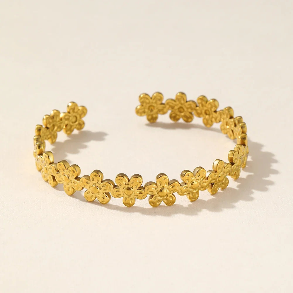 Textured Floral Bangle Cuff Bracelet