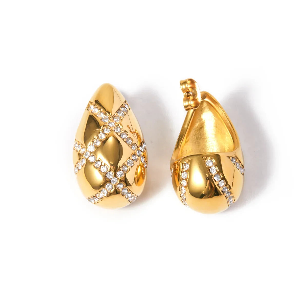 Dainty Gold Diamond Striped Droplet Earrings