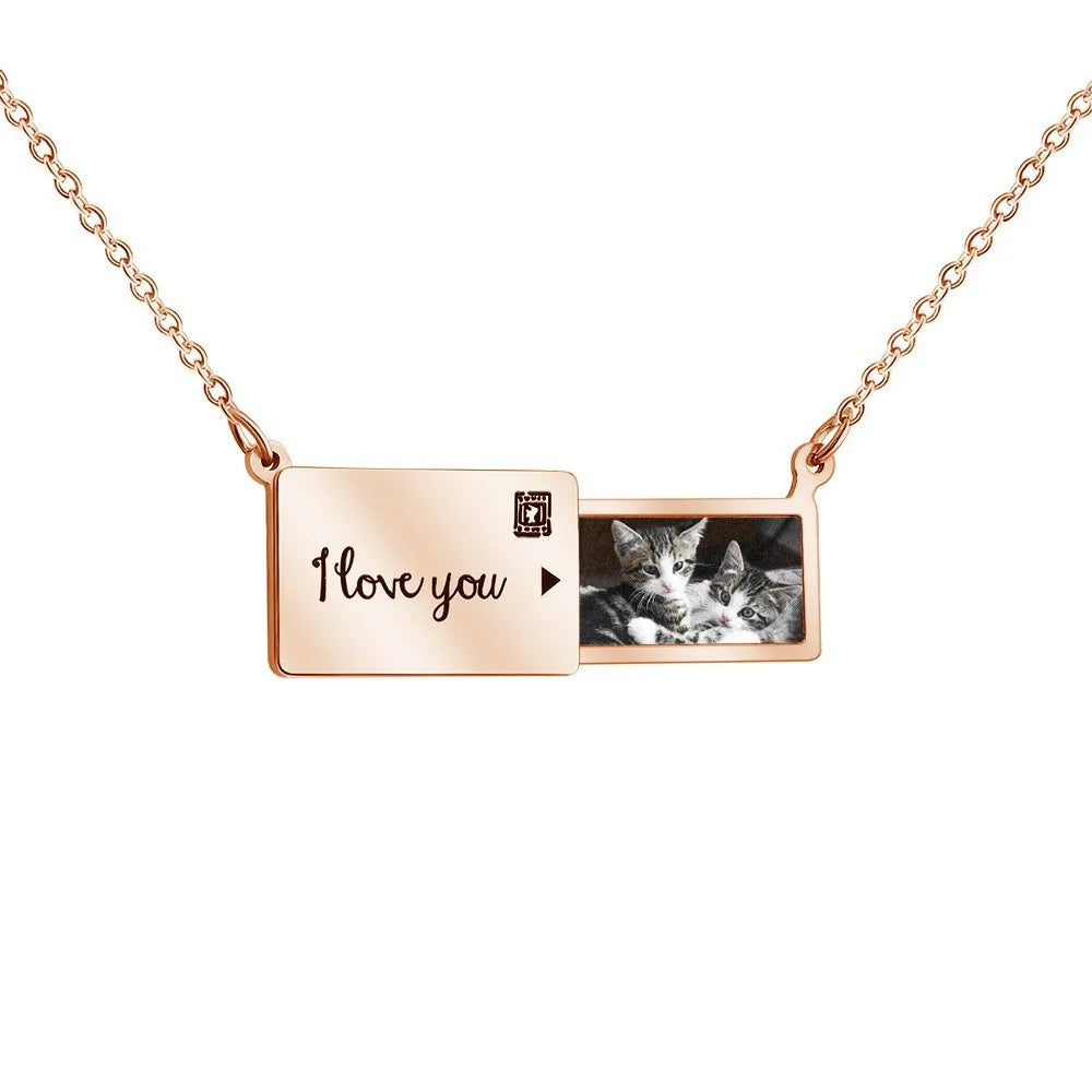 Personalized Custom Photo Envelope Necklace in rose gold