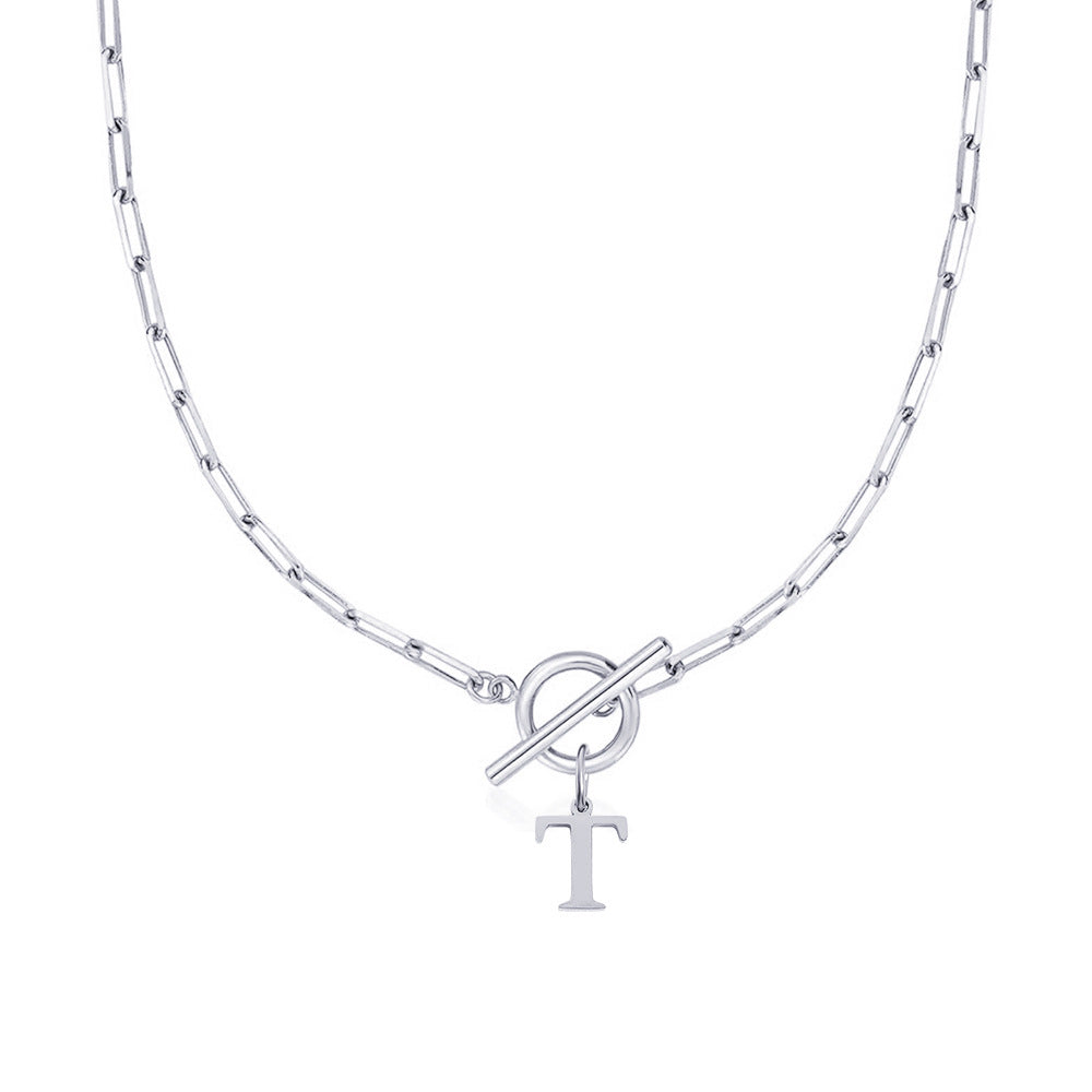 paperclip letter initial circle lock clasp necklace