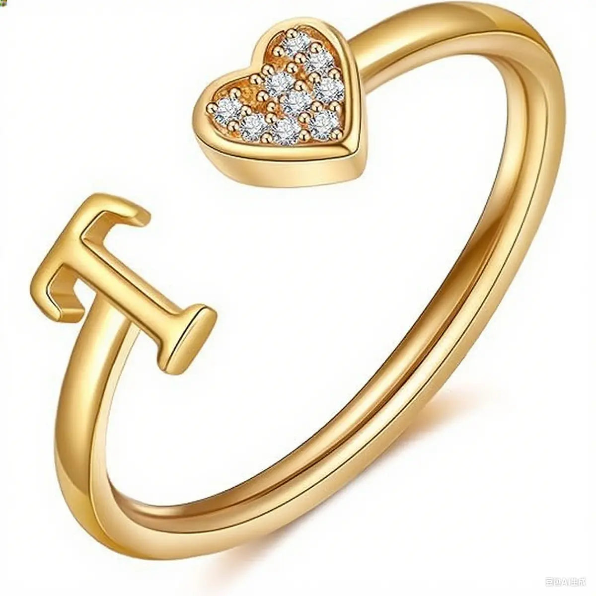 elegant heart accented serif letter initial ring