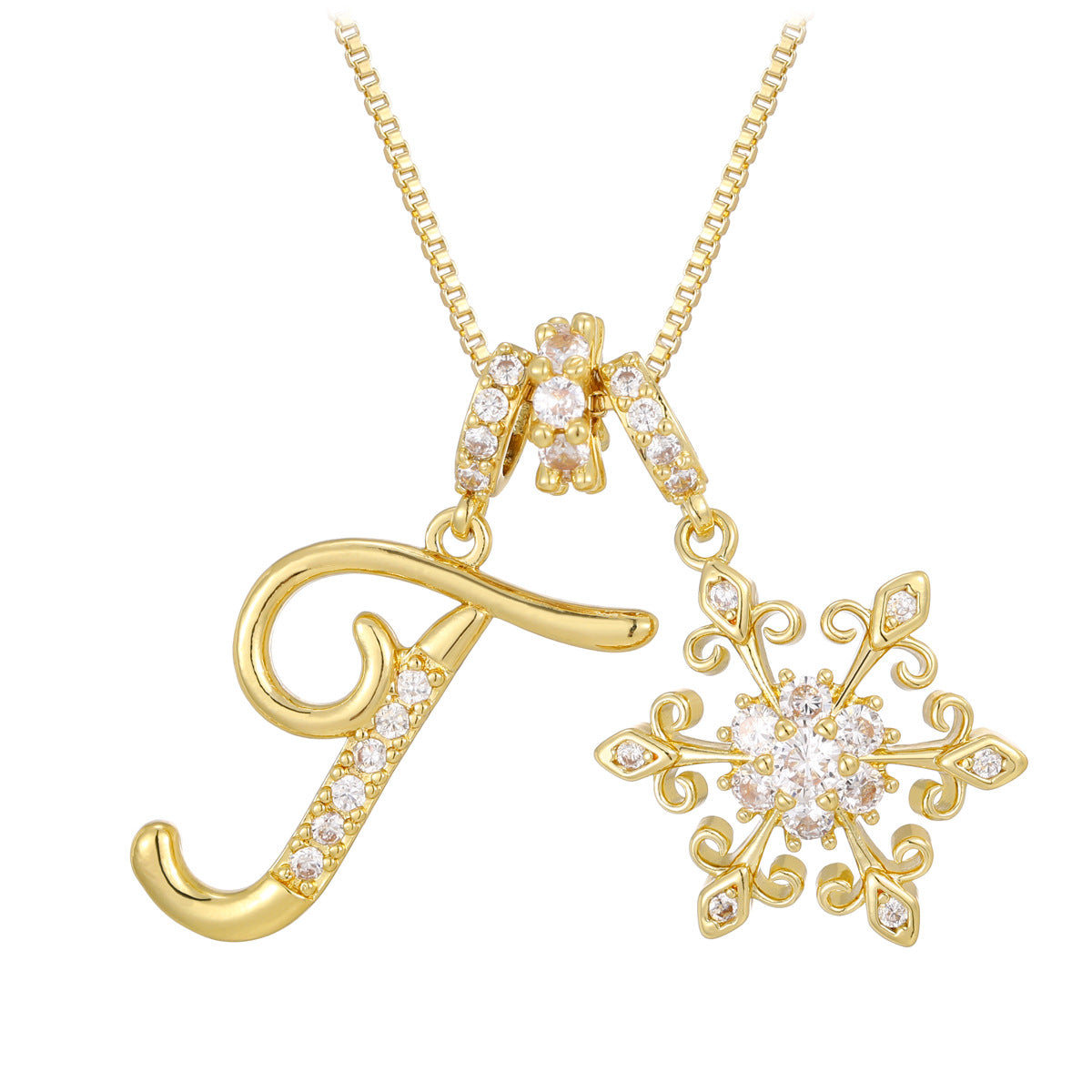 14k elegant initial snowflake necklace