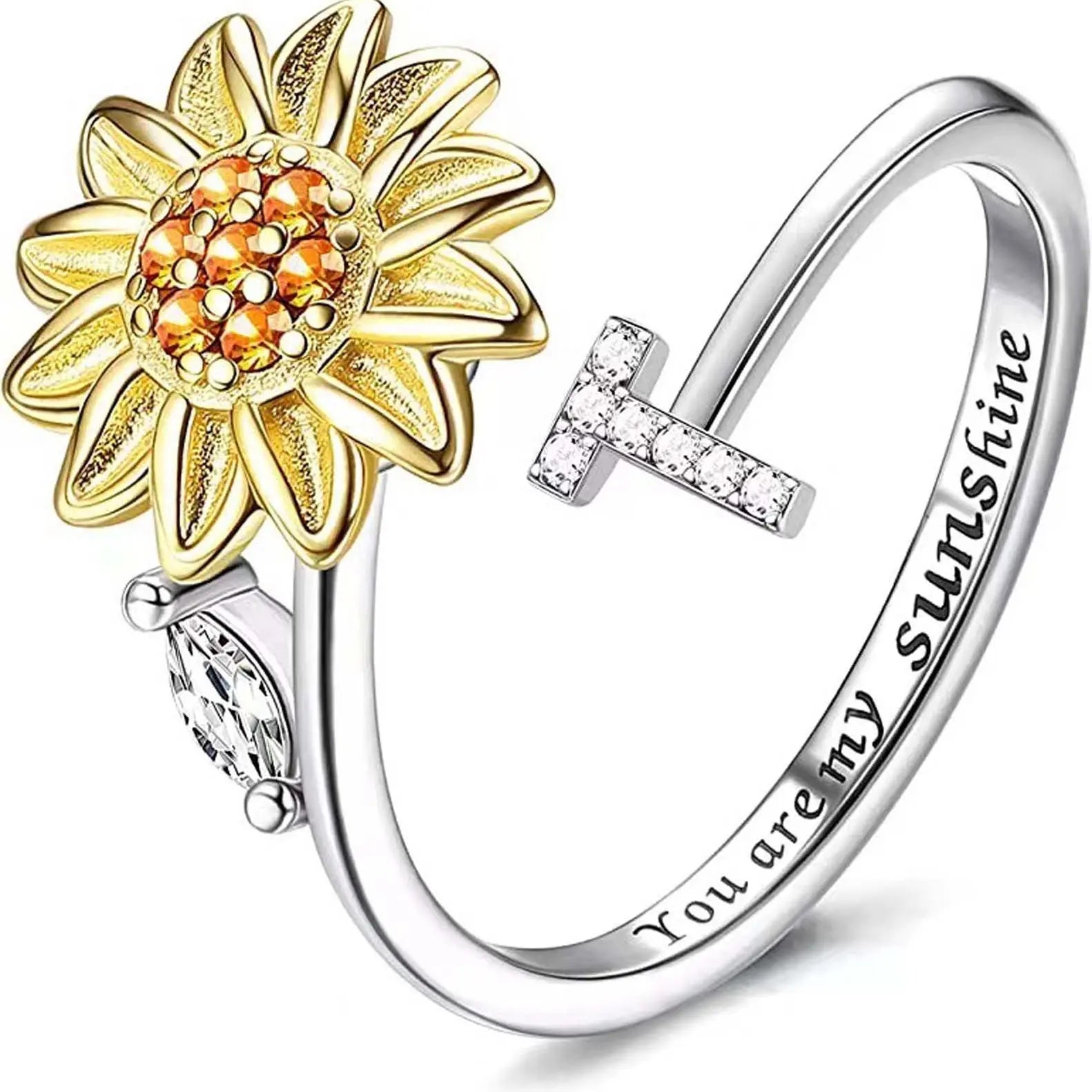 spinning sunflower you are my sunshine initial ring