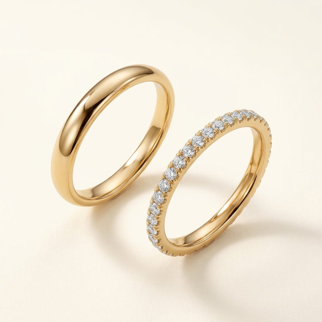 2pc CZ + Smooth Finish Stacking Rings in gold