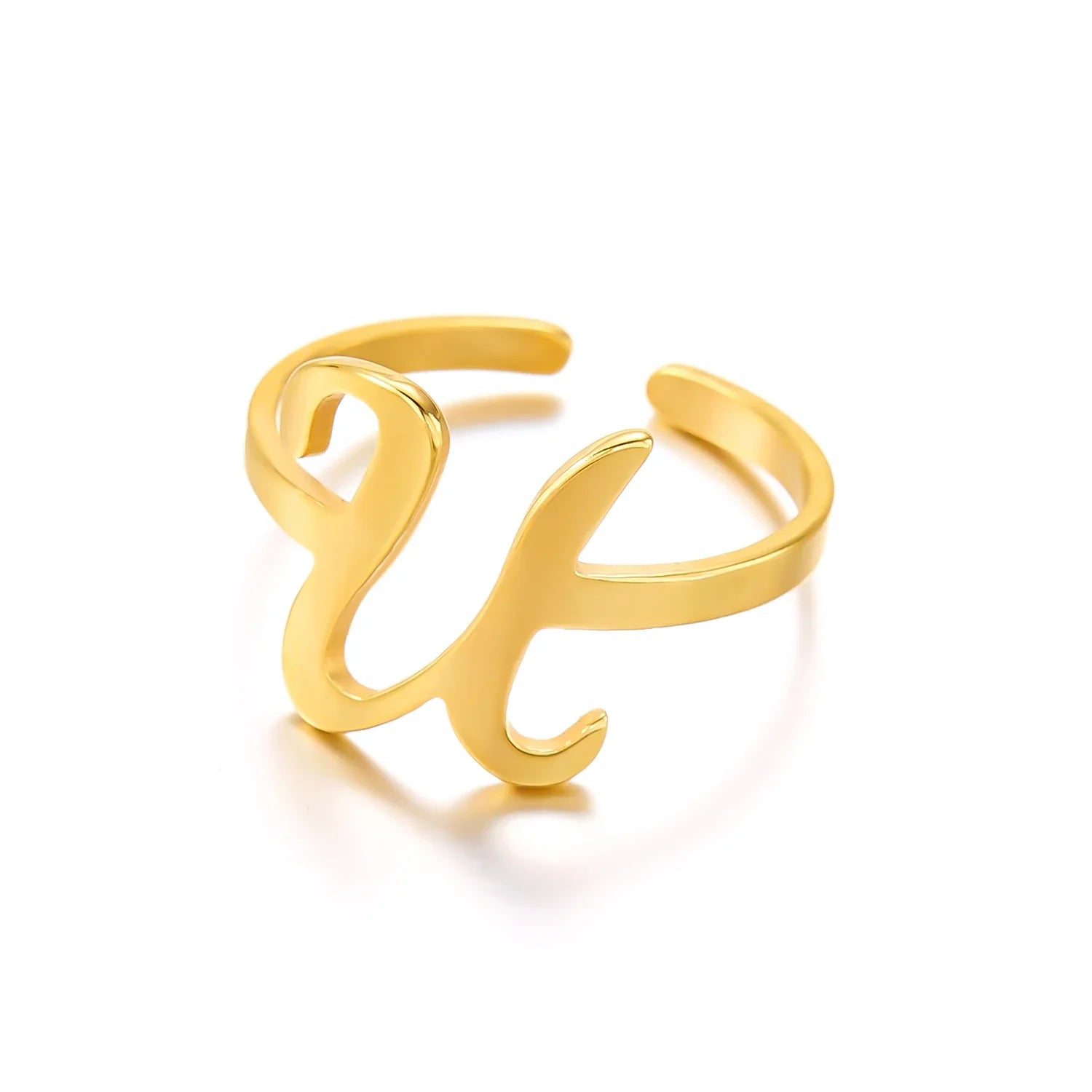 adjustable italic cursive letter initial ring
