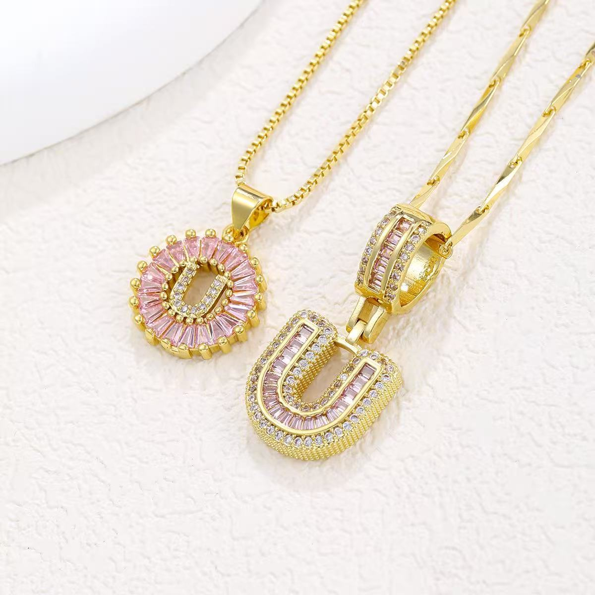 2pc 14k diamond letter initial necklaces limited pink edition