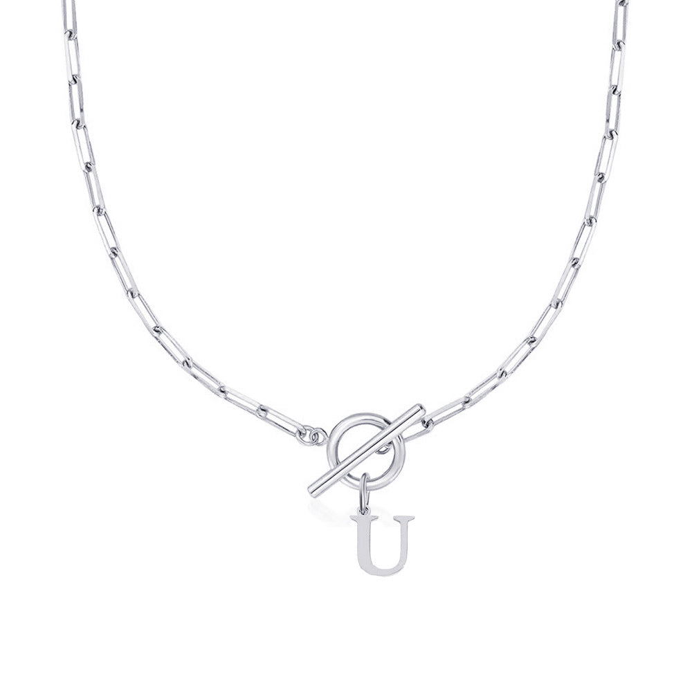 paperclip letter initial circle lock clasp necklace
