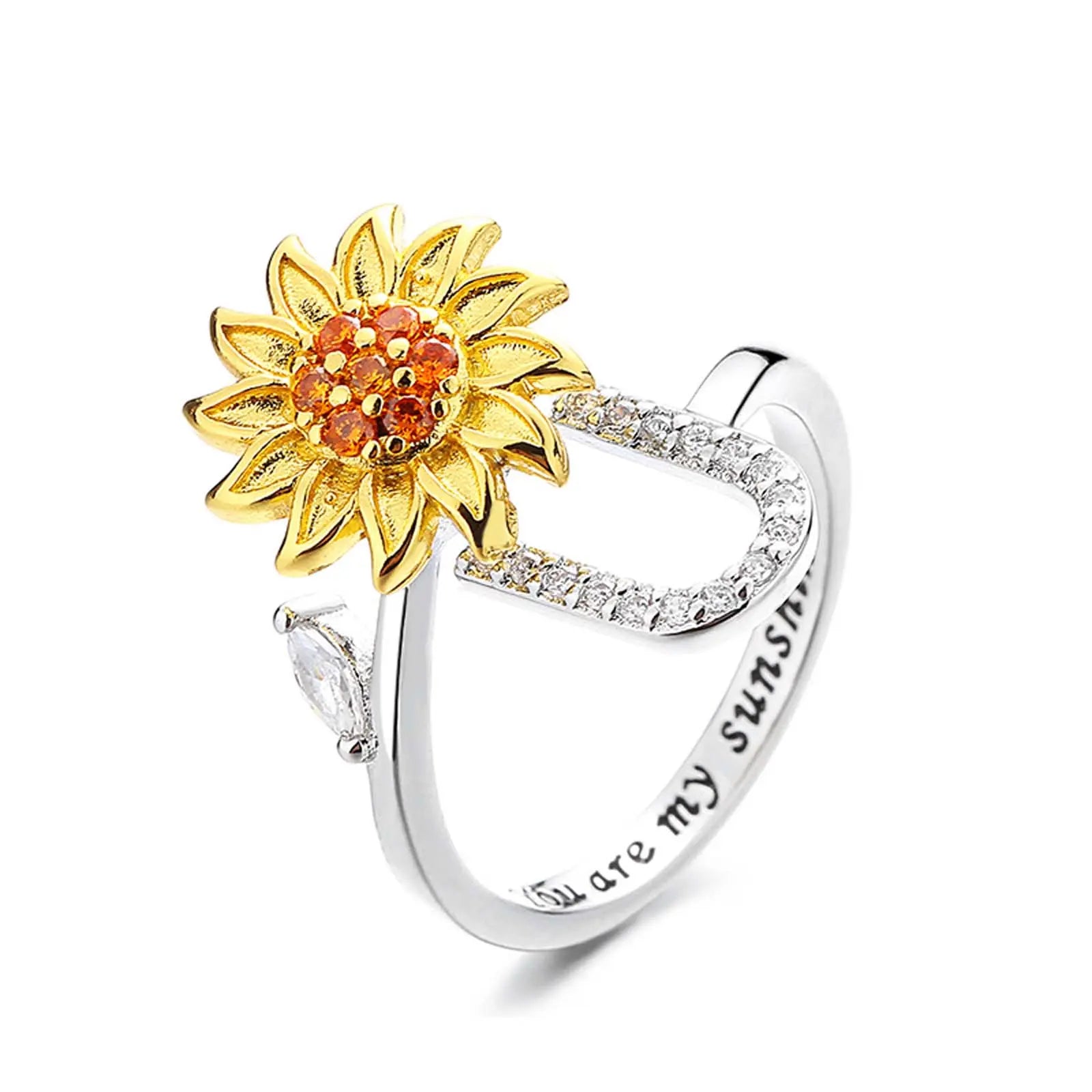 spinning sunflower you are my sunshine initial ring