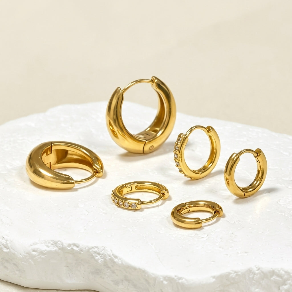 3 Pair 14k Dainty Hoop Earrings Set in gold