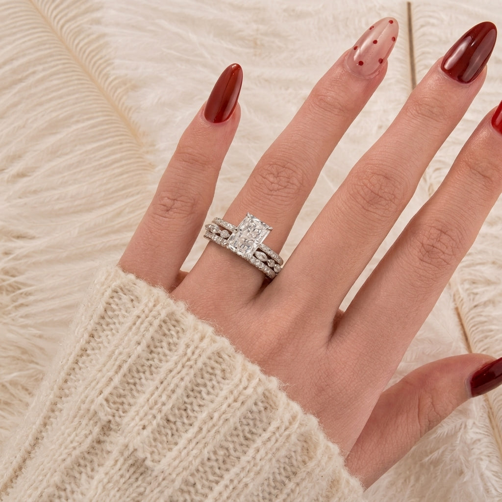 3pc Pave Solitare Cut Ring Stack
