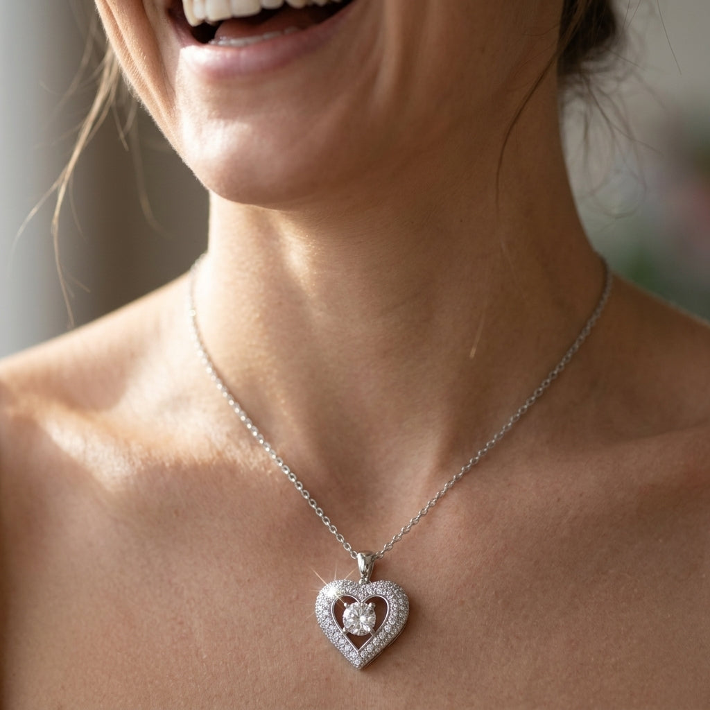 Zircon Center Heart Necklace in silver