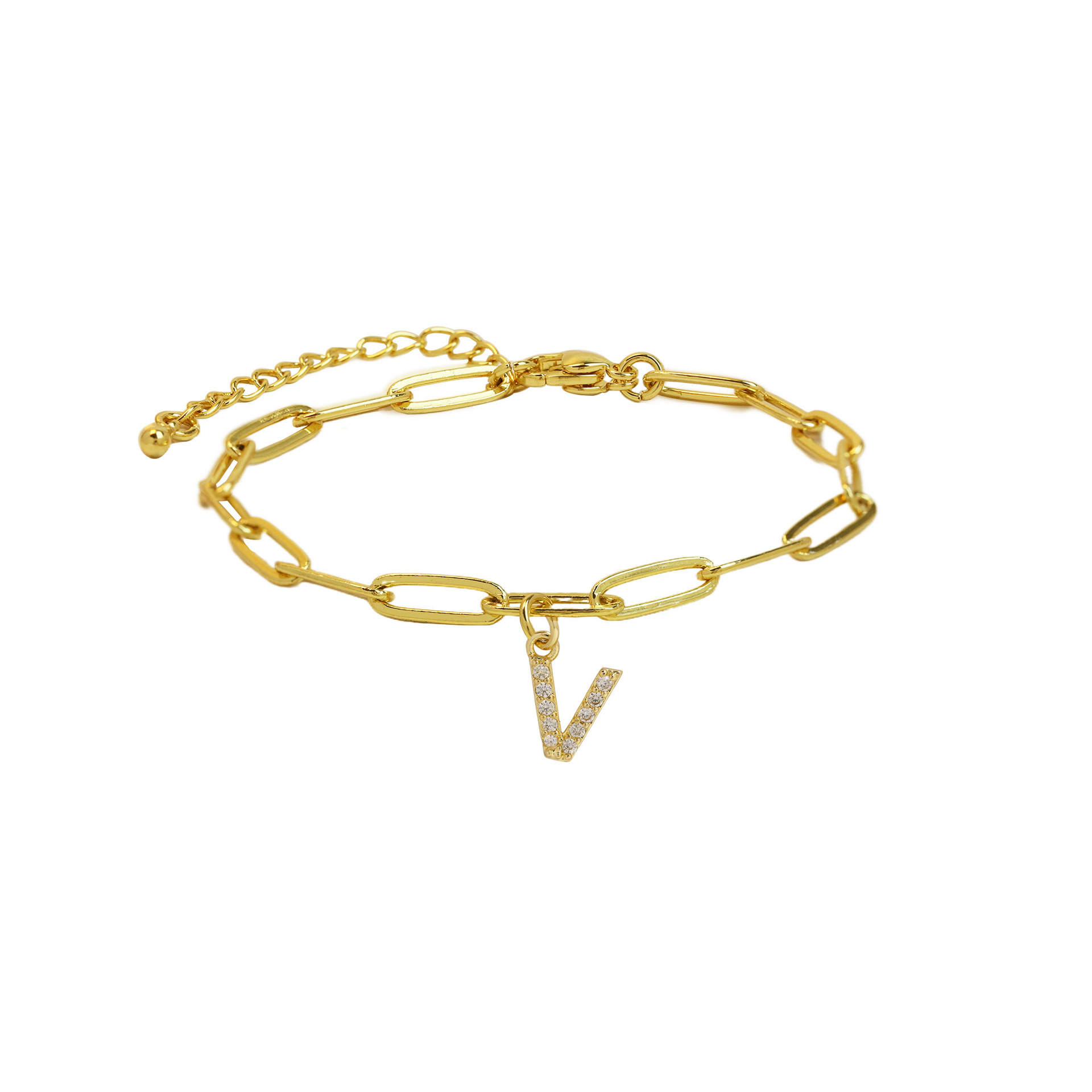 dainty paperclip letter initial bracelet
