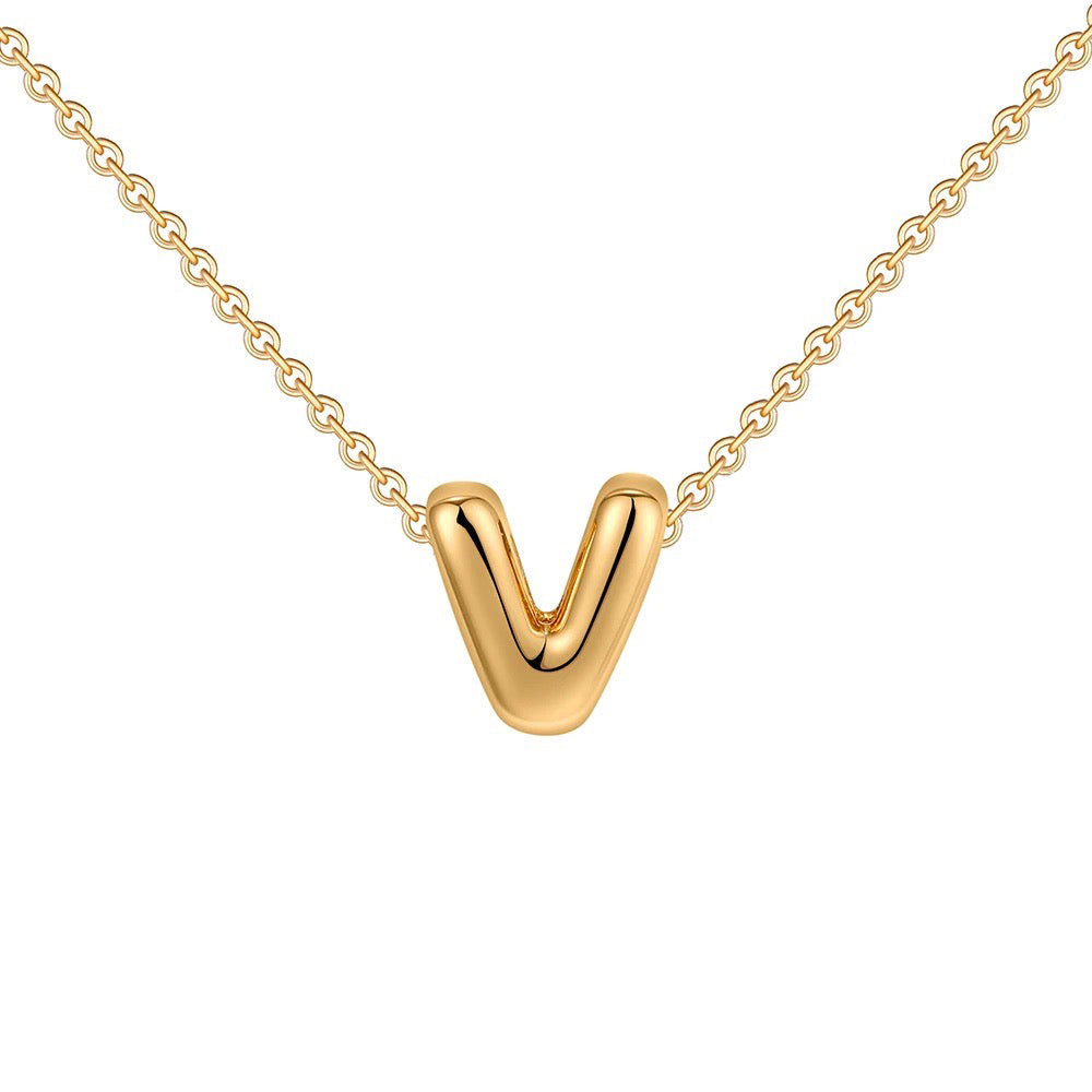 dainty bubble letter initial necklace