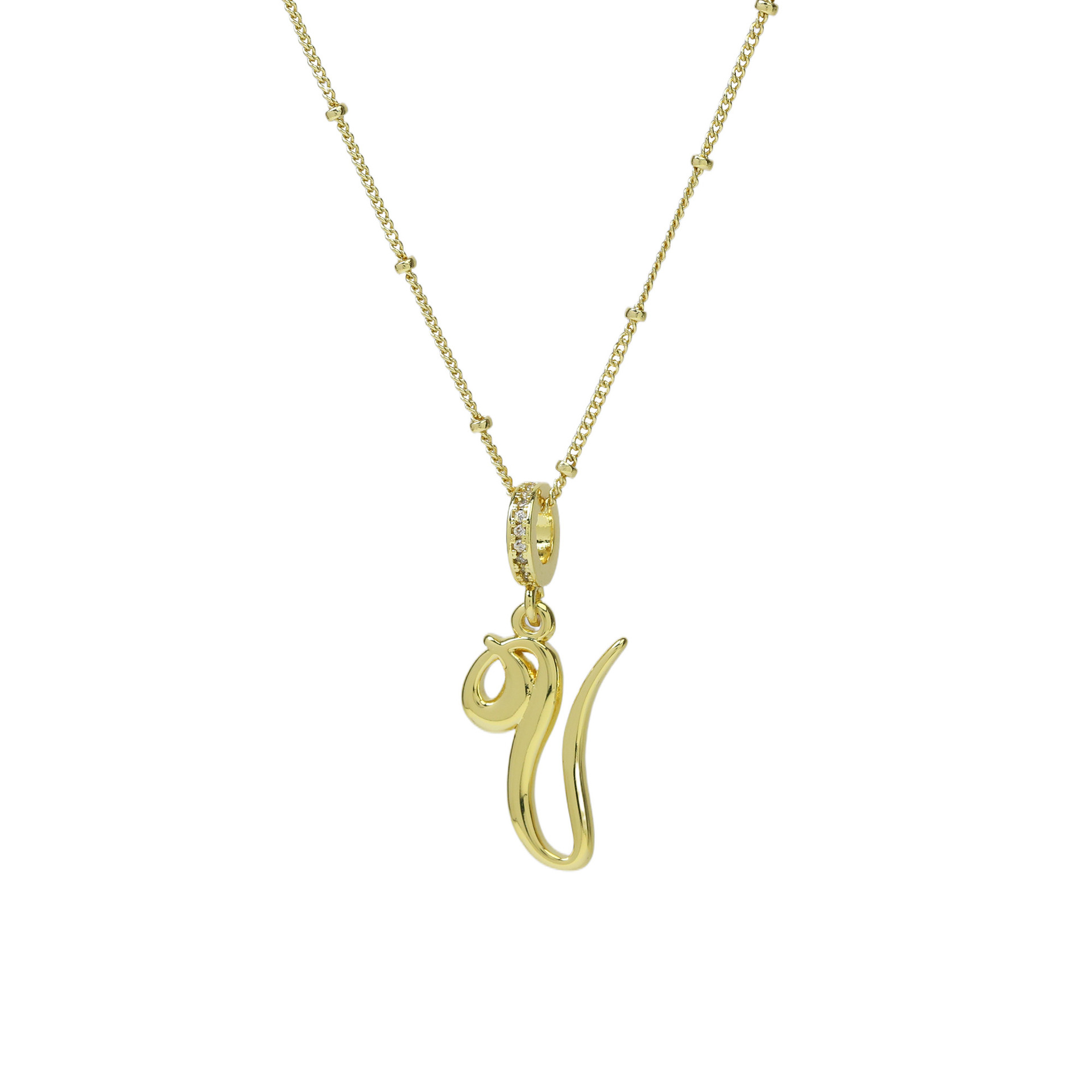 elegant cursive font satellite chain initial necklace