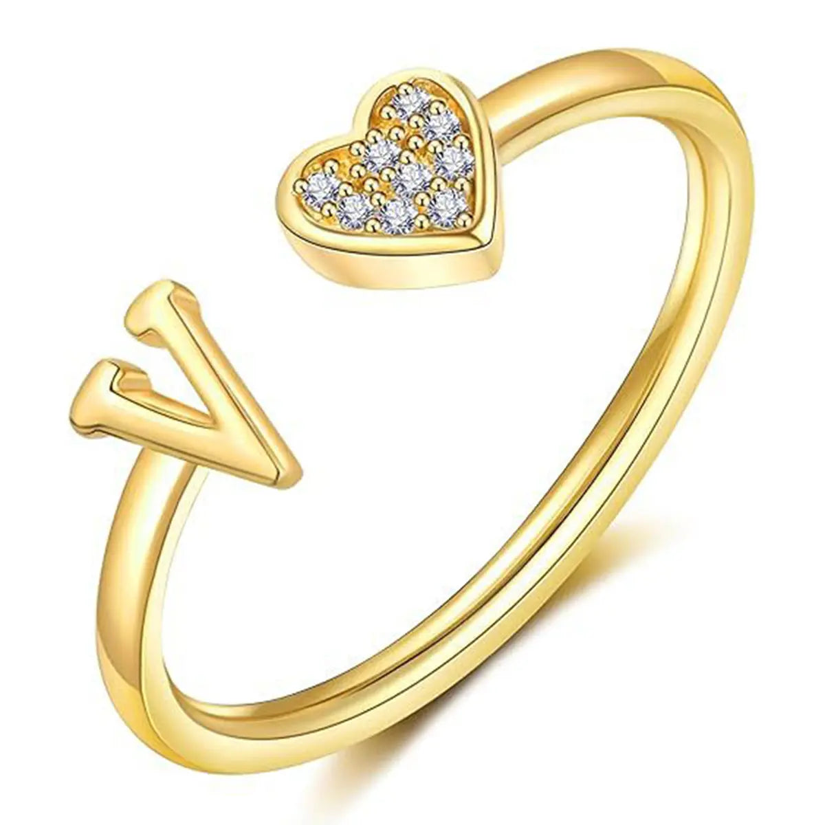 elegant heart accented serif letter initial ring