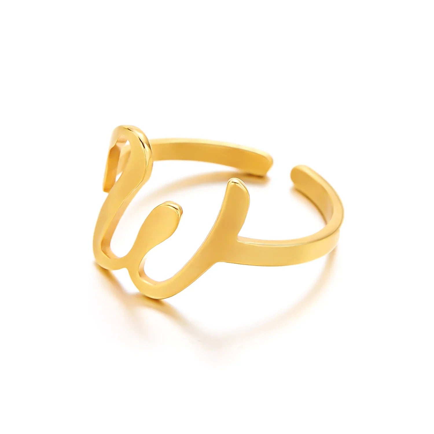 adjustable italic cursive letter initial ring
