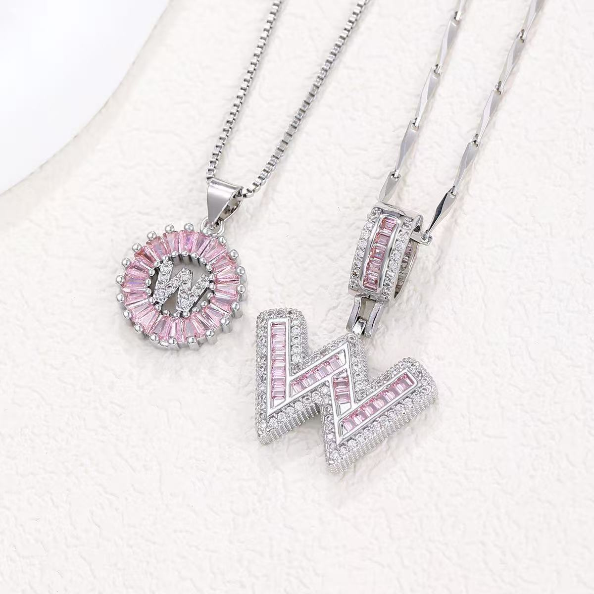 2pc 14k diamond letter initial necklaces limited pink edition