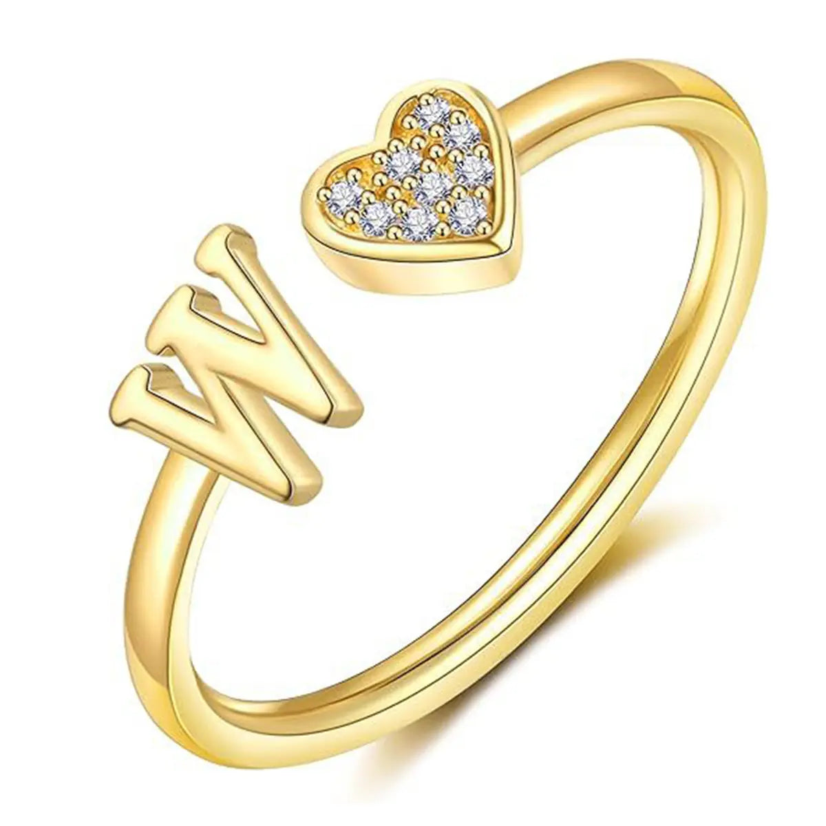 elegant heart accented serif letter initial ring