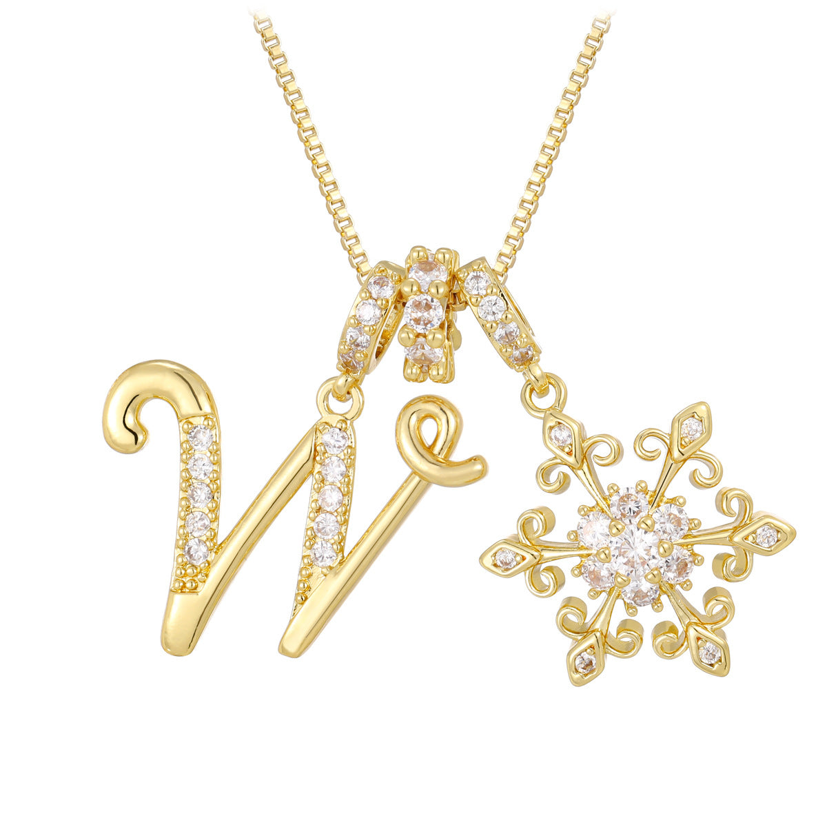 14k elegant initial snowflake necklace