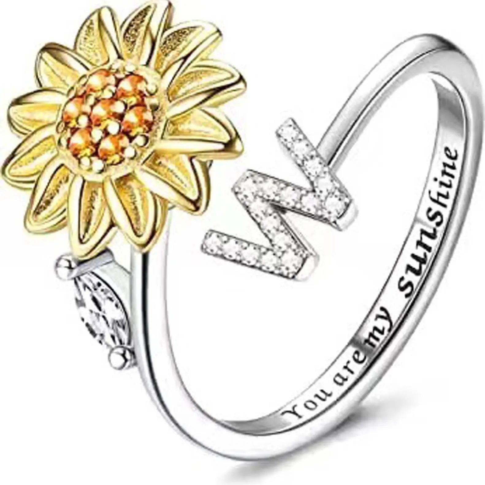 spinning sunflower you are my sunshine initial ring