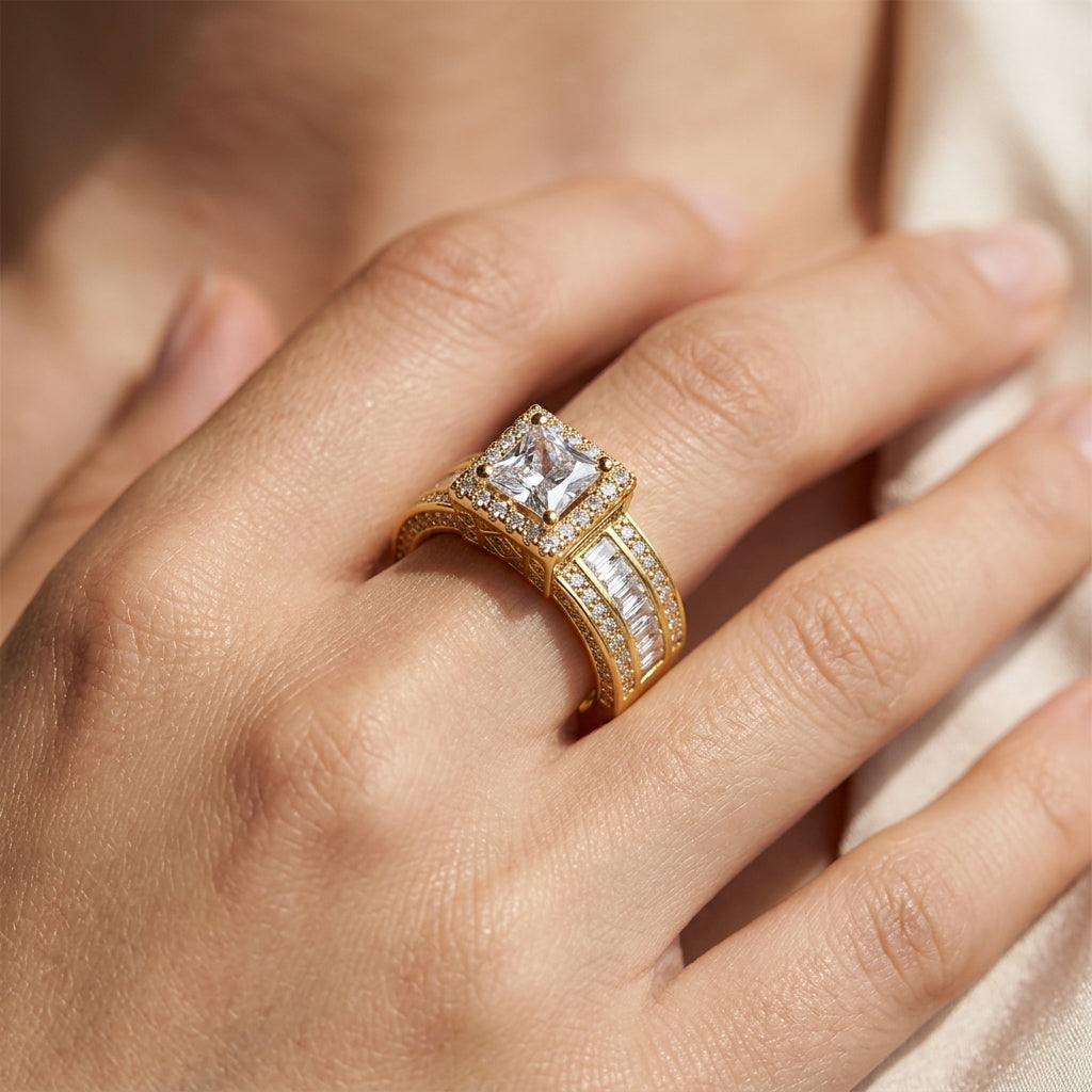 Square Cut Baguette Band Ring in gold