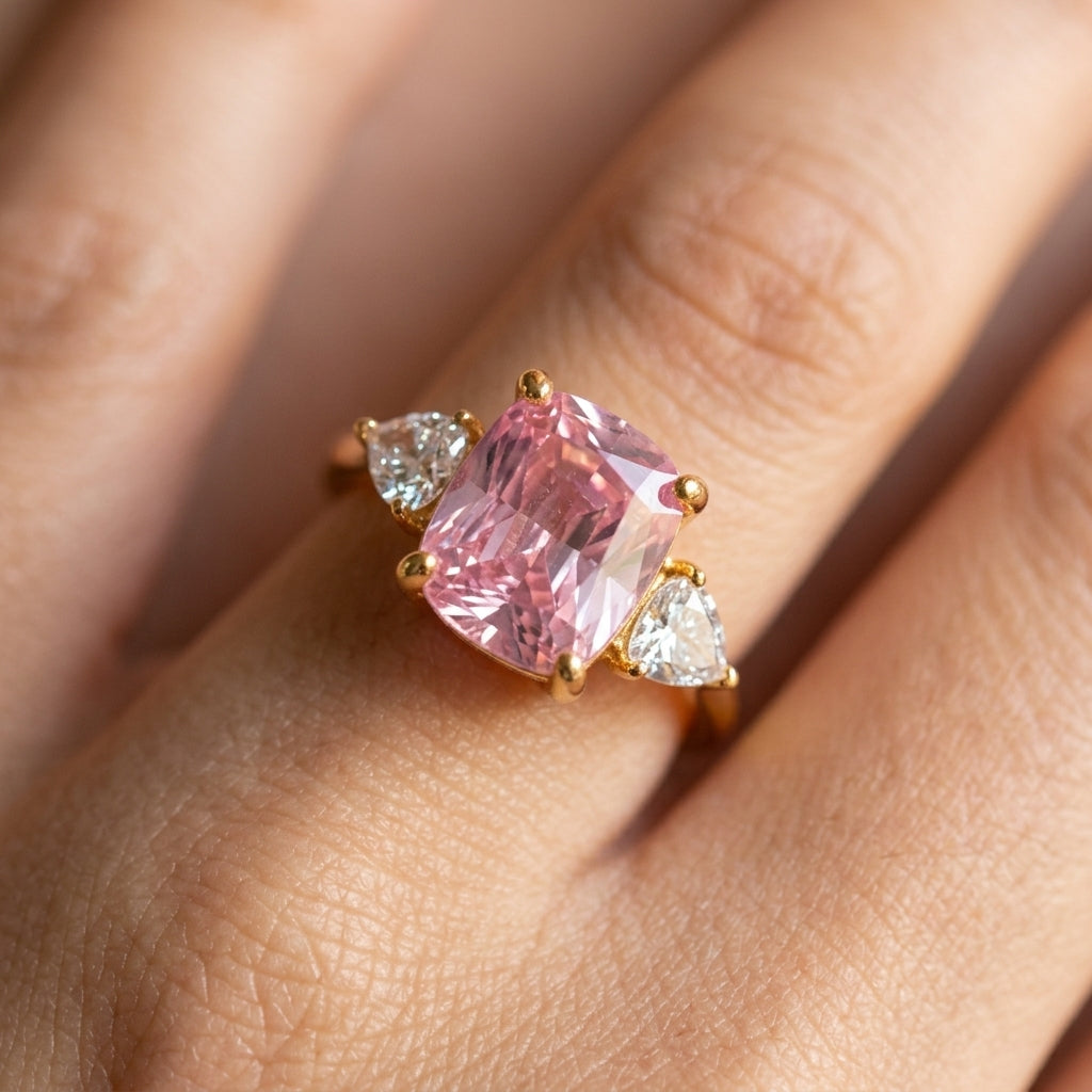 18k Colorful Center Stone Diamond Accented Ring