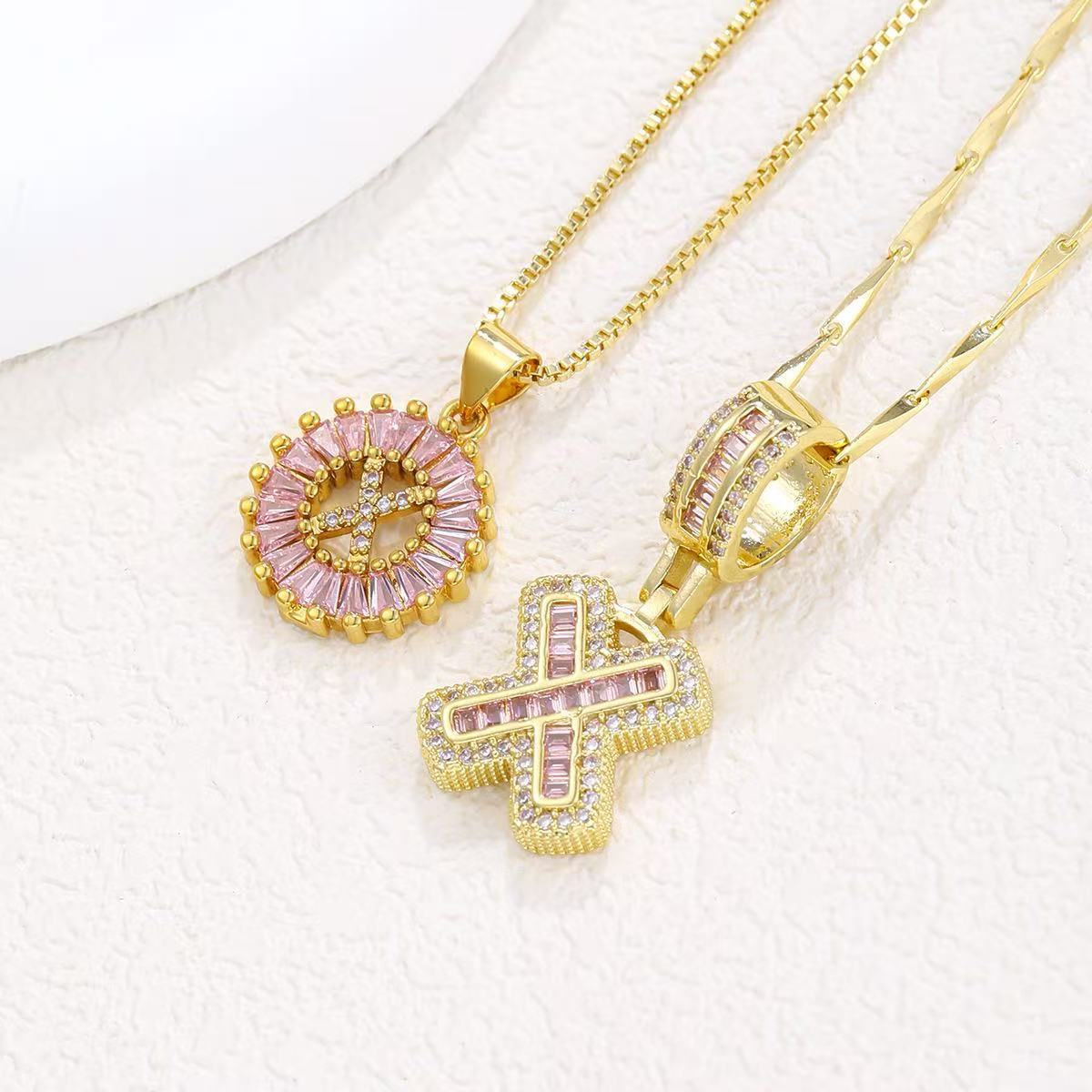 2pc 14k diamond letter initial necklaces limited pink edition