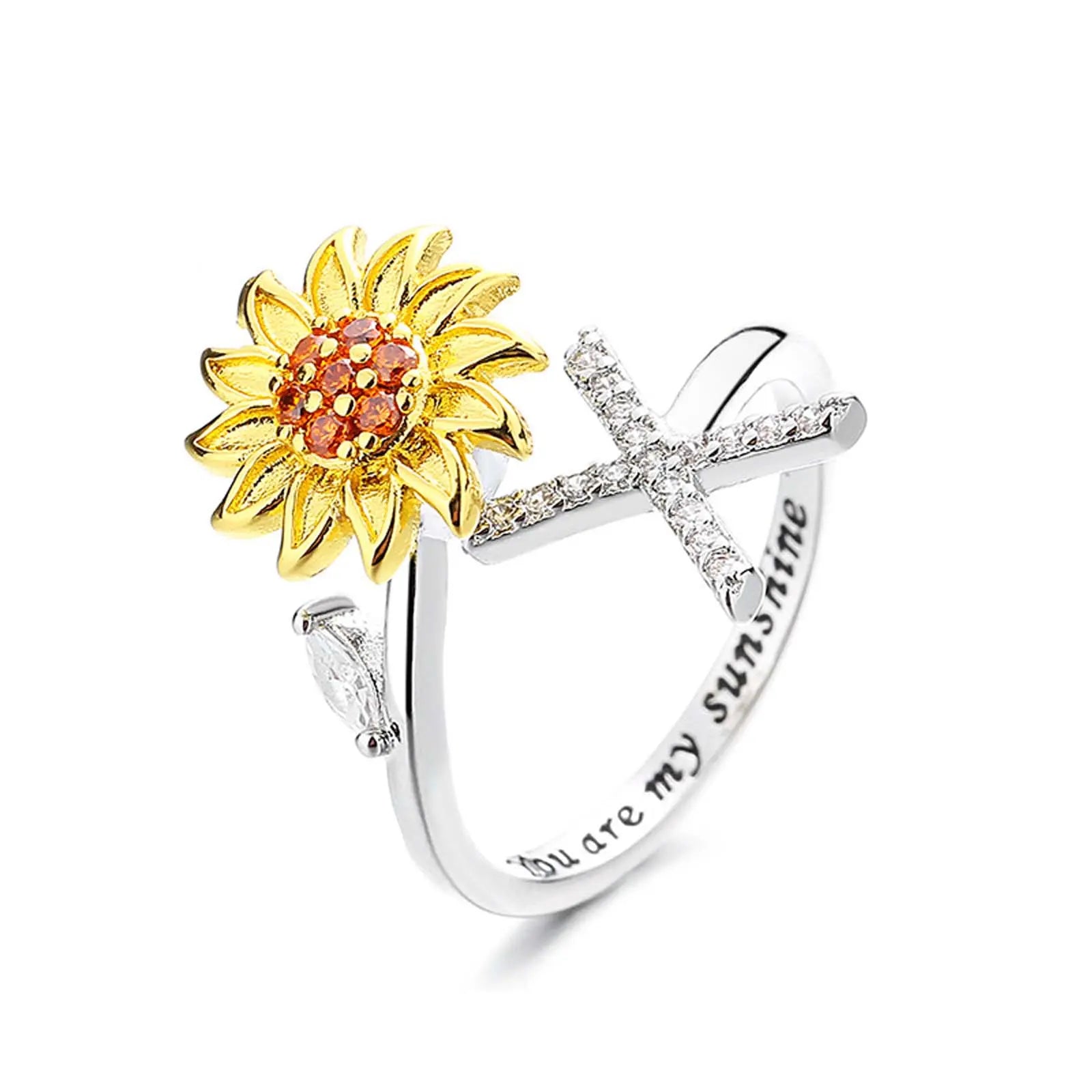 spinning sunflower you are my sunshine initial ring