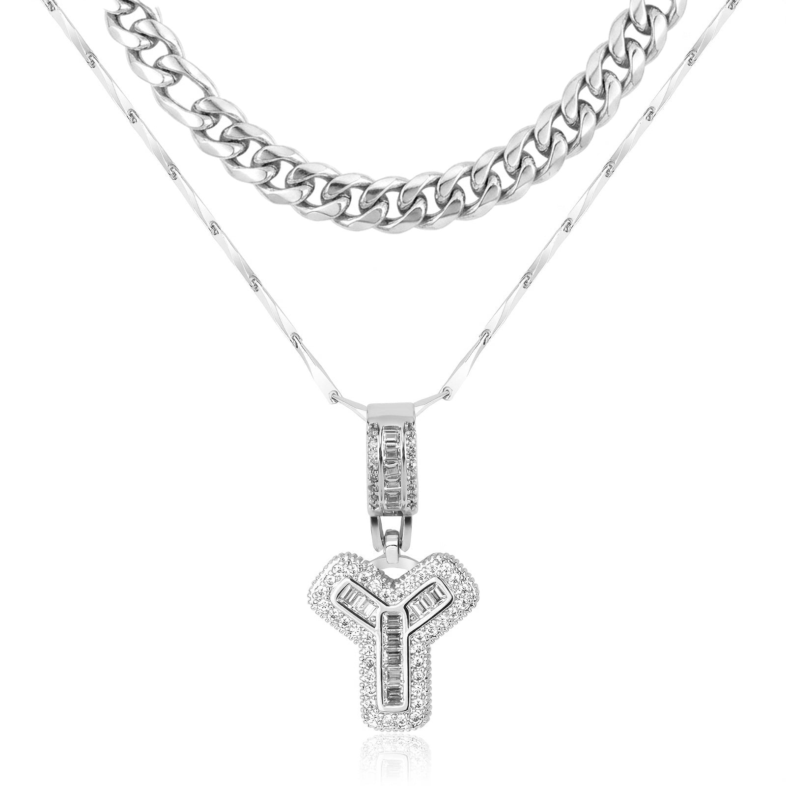 2pc 14k layered cuban initial necklaces