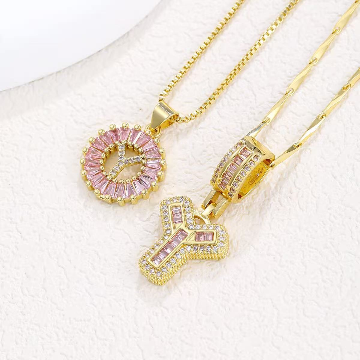2pc 14k diamond letter initial necklaces limited pink edition