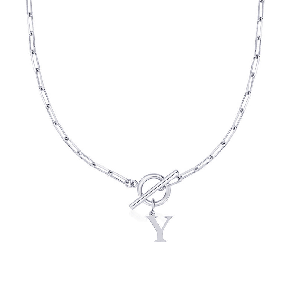 paperclip letter initial circle lock clasp necklace